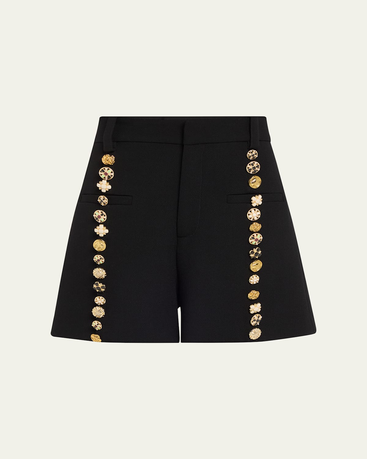 Button Luxe High Waisted Wool Shorts
