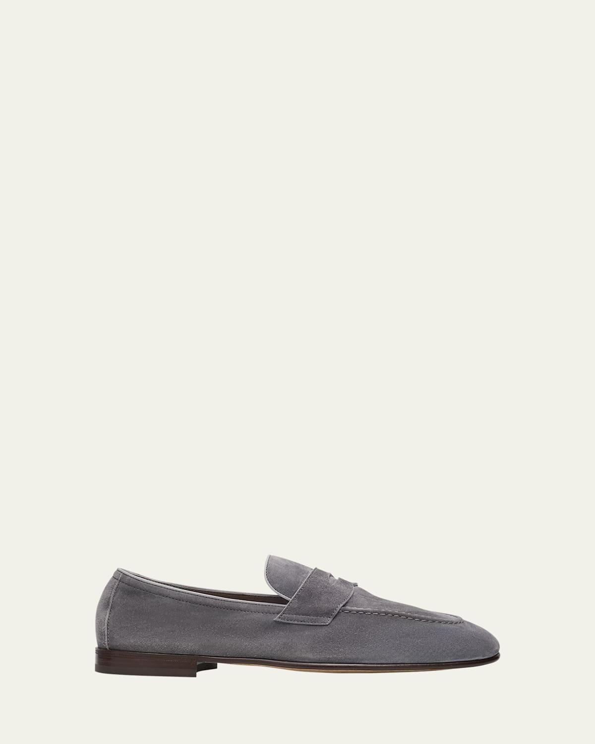 Brunello Cucinelli Suede Penny Loafers In Grey