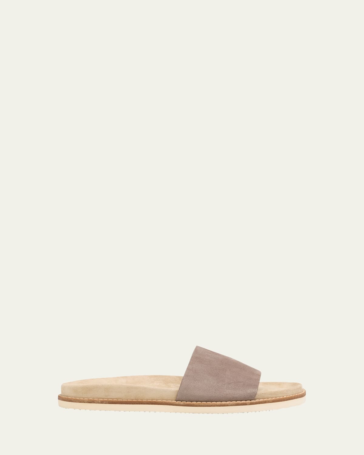 Brunello Cucinelli Suede Slide With Logo Print In Grey