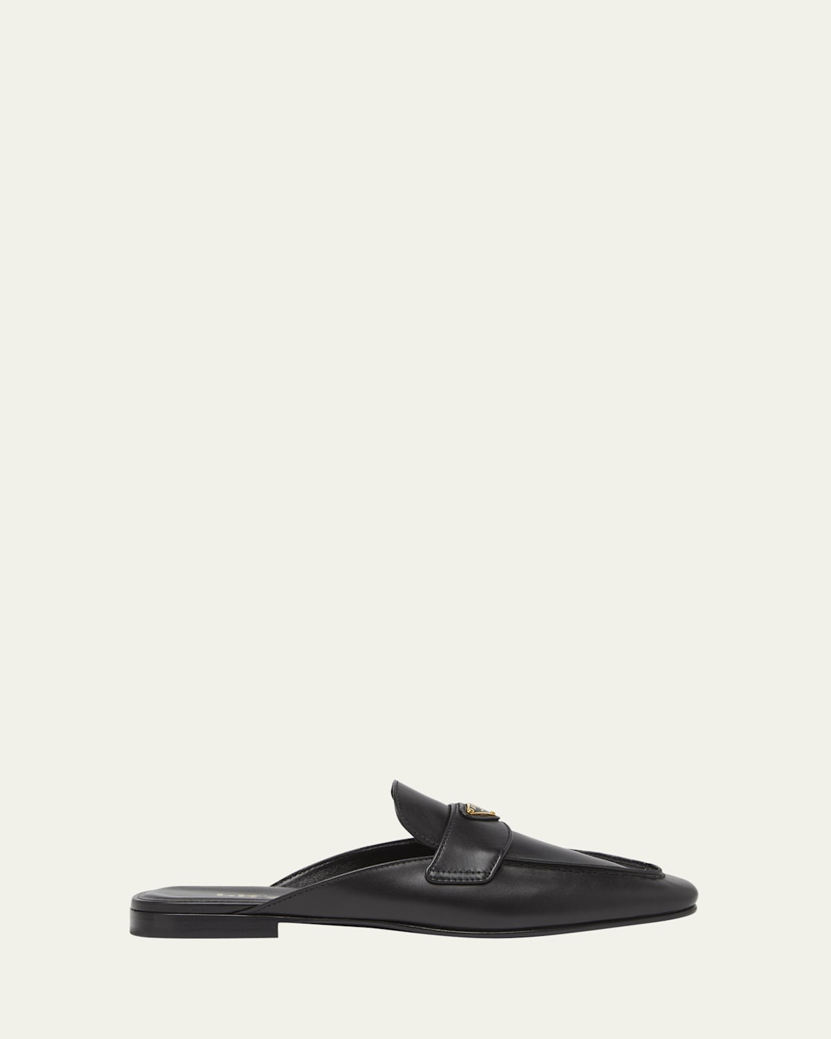 Prada Triangle Logo Leather Flat Mules In Nero