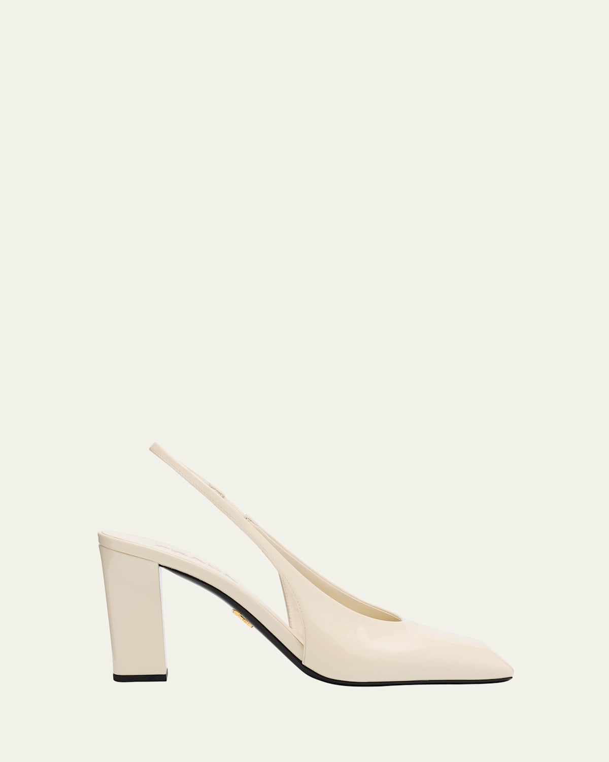 Prada 85 Patent Leather Slingback Pumps In Avorio