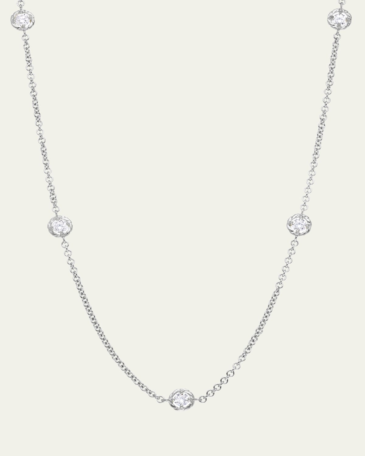 18K White Gold 9-Round Diamond Station Chain Necklace, 18"