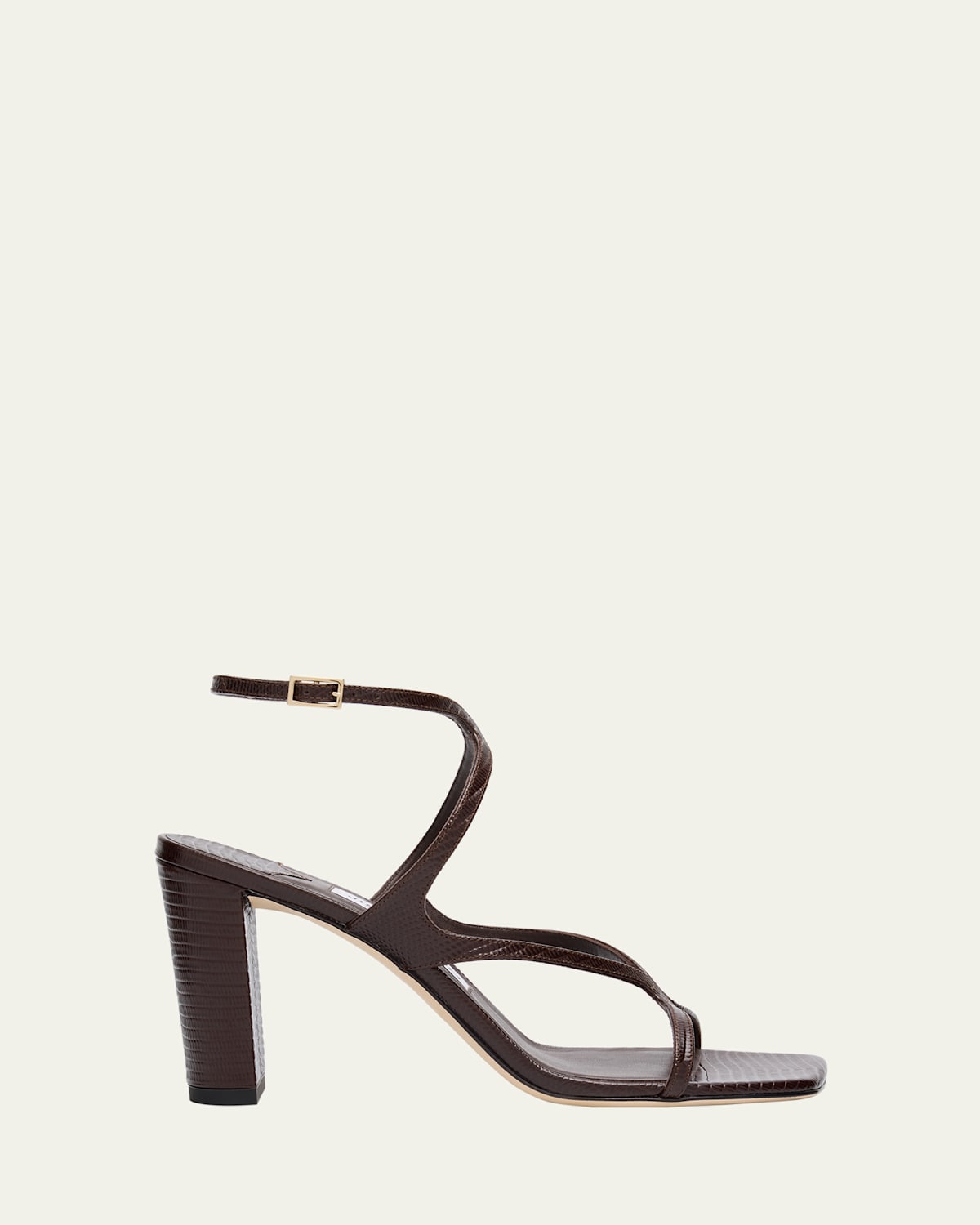 Jimmy Choo Azie Snake-embossed Ankle-strap Sandals In Coffee