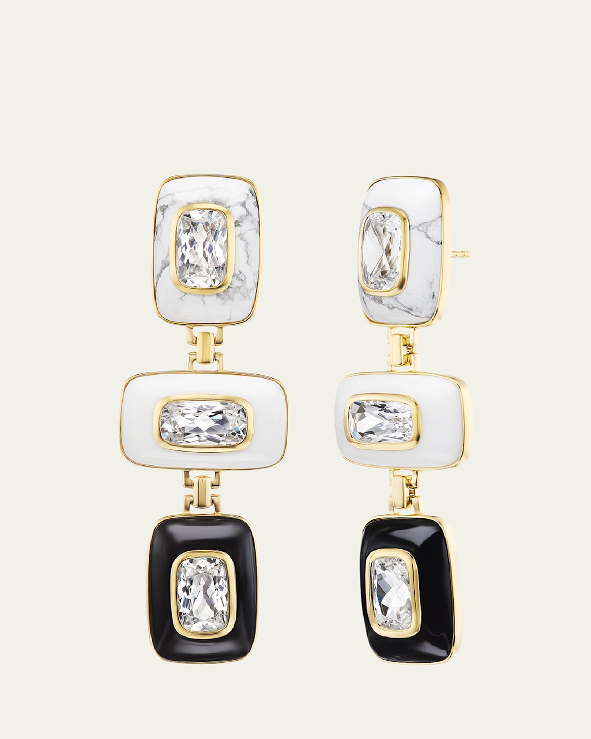 18K Yellow Gold Patchwork Earrings with Topaz, Howlite, and Agate