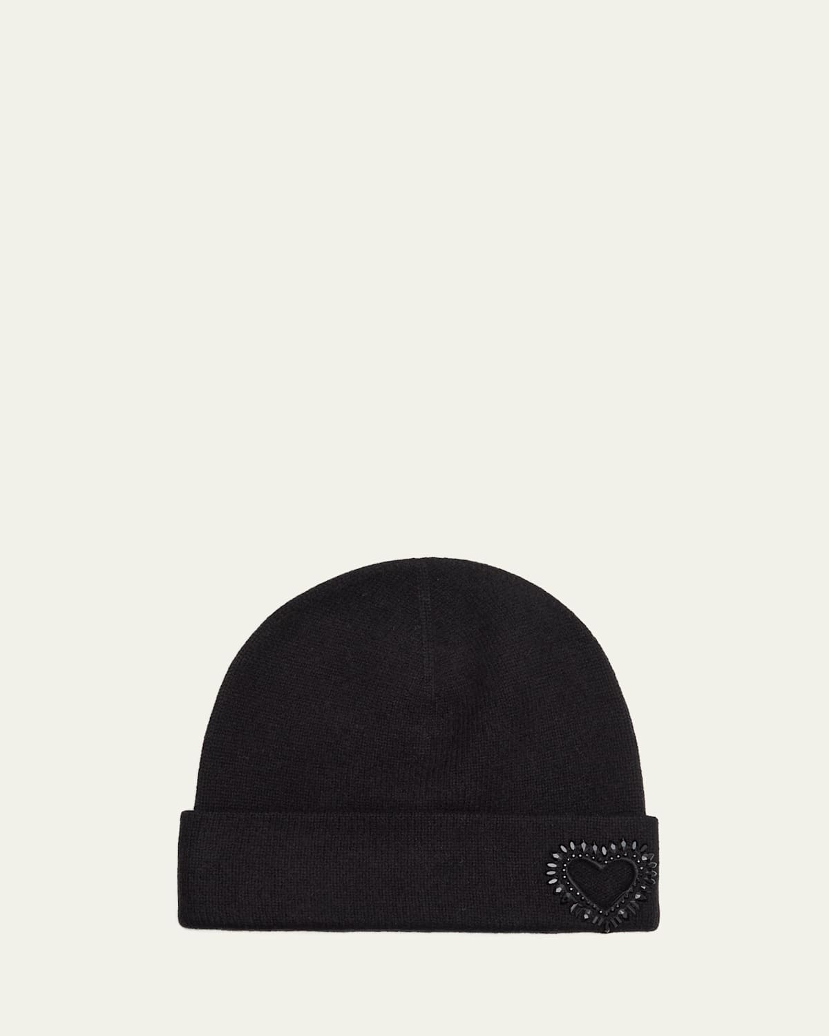 Cashmere Jersey Heart Cutout & Beaded Crystal Beanie