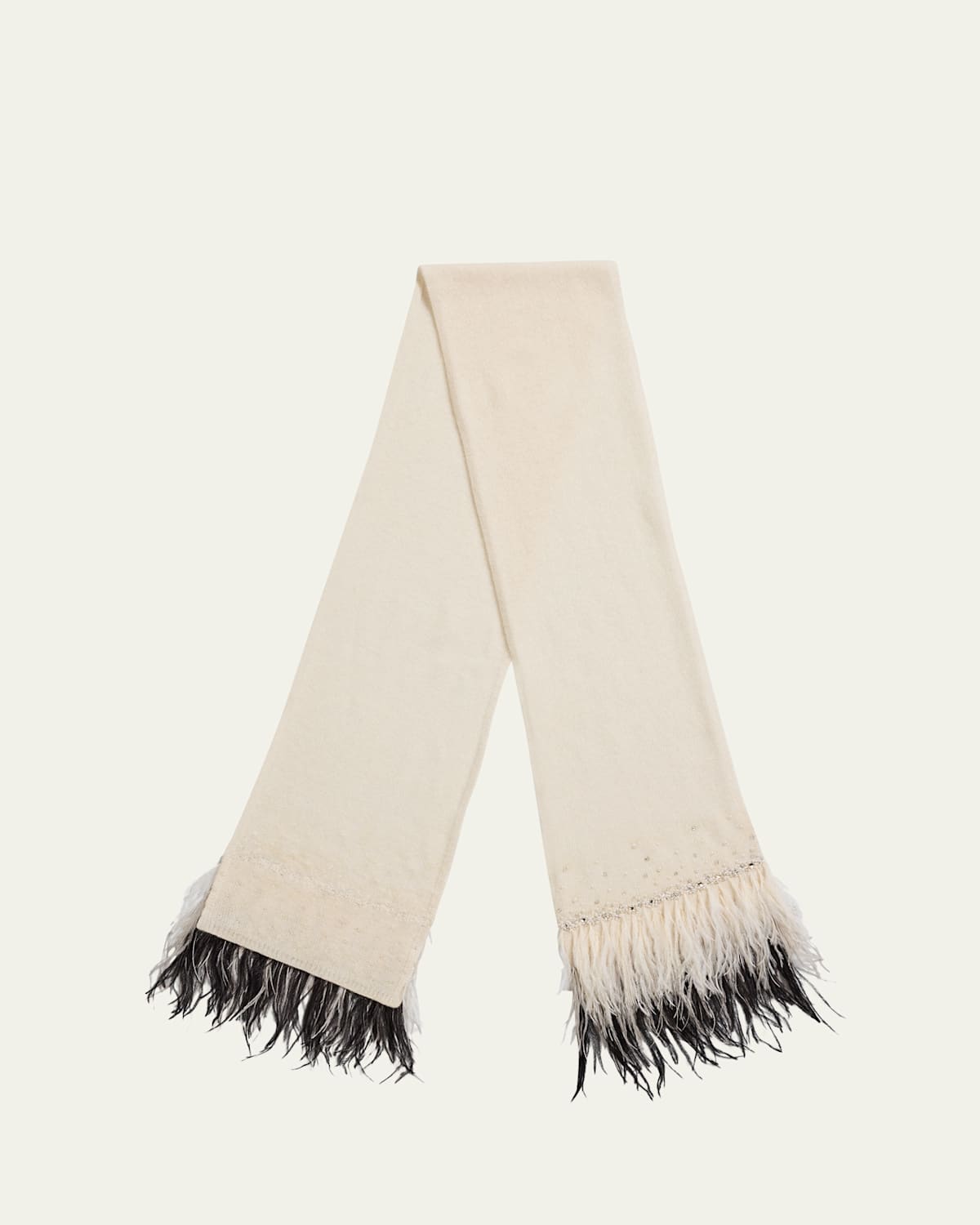 Cashmere Scarf W/ Ombre Ostrich Feathers
