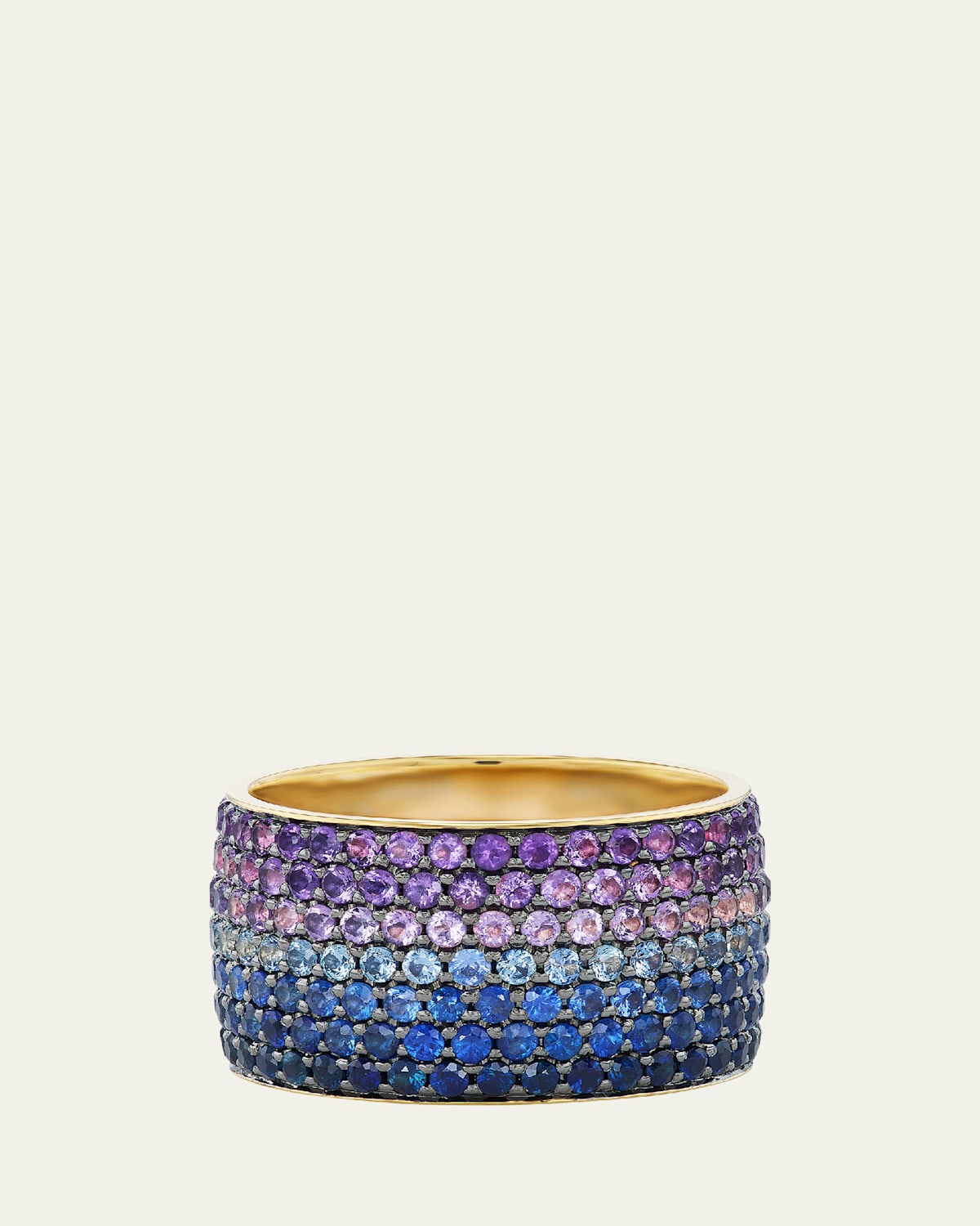 18K Yellow Gold Midnight Ombre Sapphire and Amethyst Ring