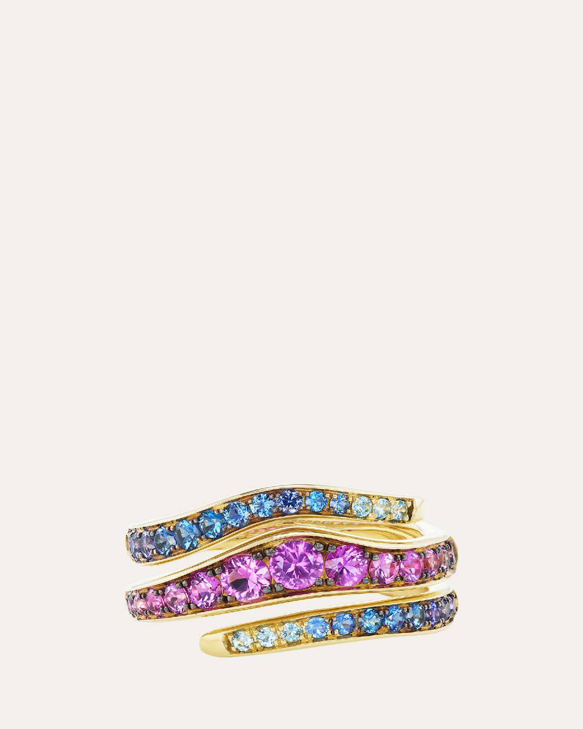 Double Wrap Ring in 18K Yellow Gold with Sapphires and Apatite