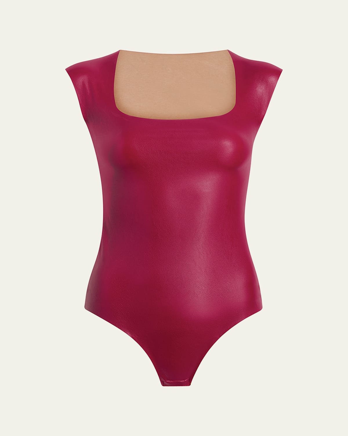 Cap-Sleeve Faux Leather Bodysuit