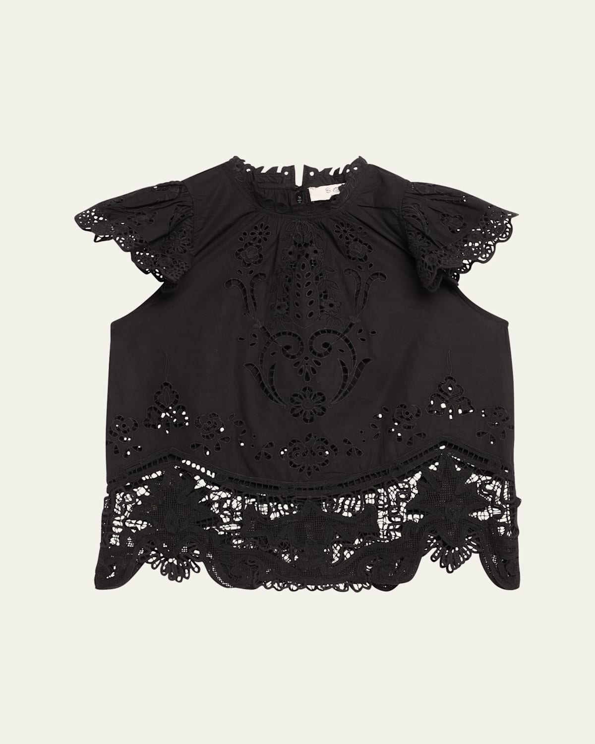 Sea Gianna Lace Flutter-sleeve Top In Black