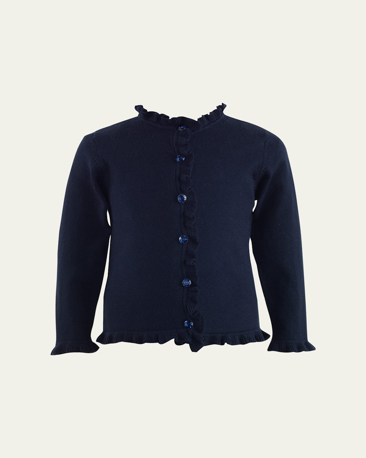 Rachel Riley Girl's Button Front Frill Cardigan In Navy