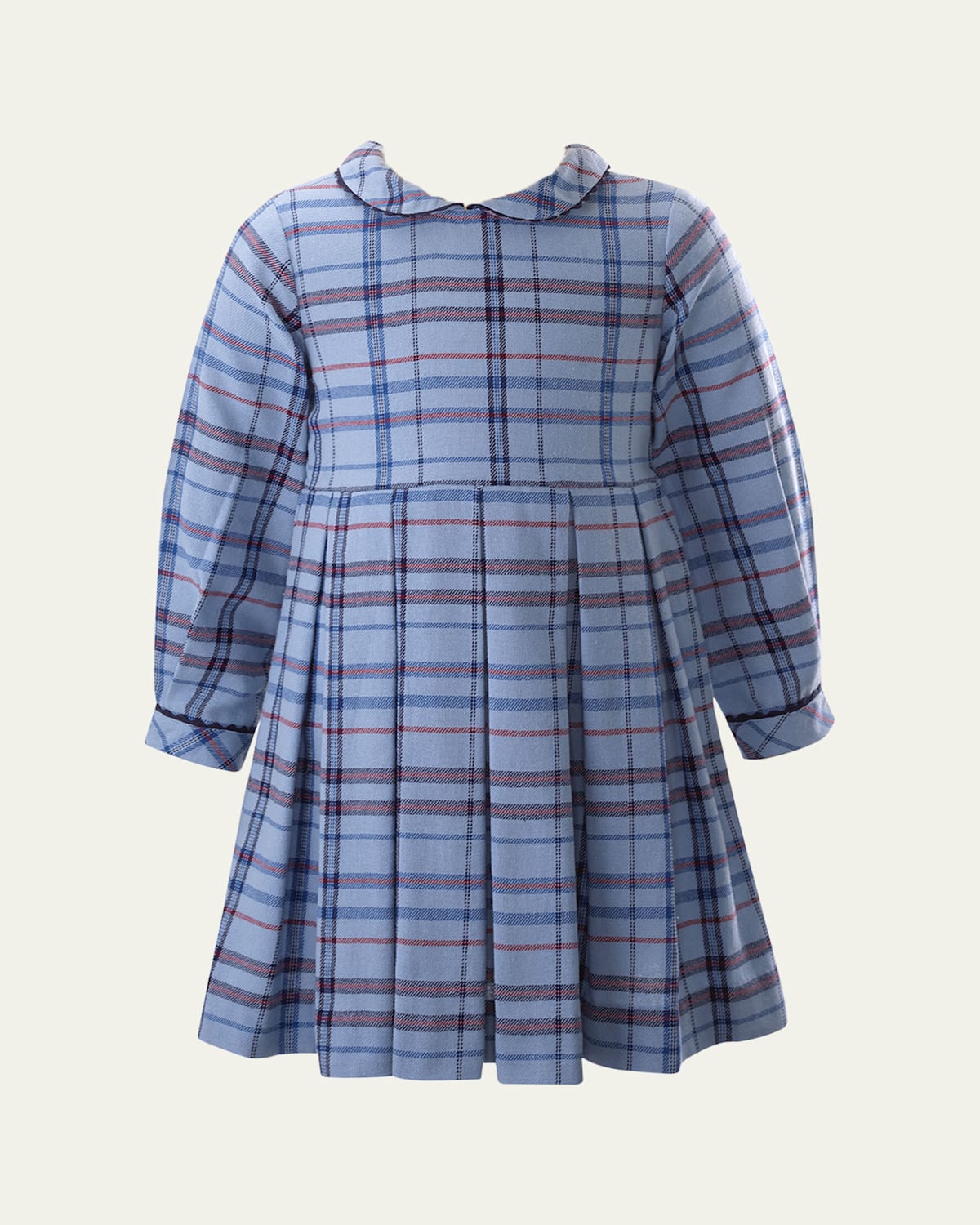 Rachel Riley Girl's Check-print Pleated Dress In Blue