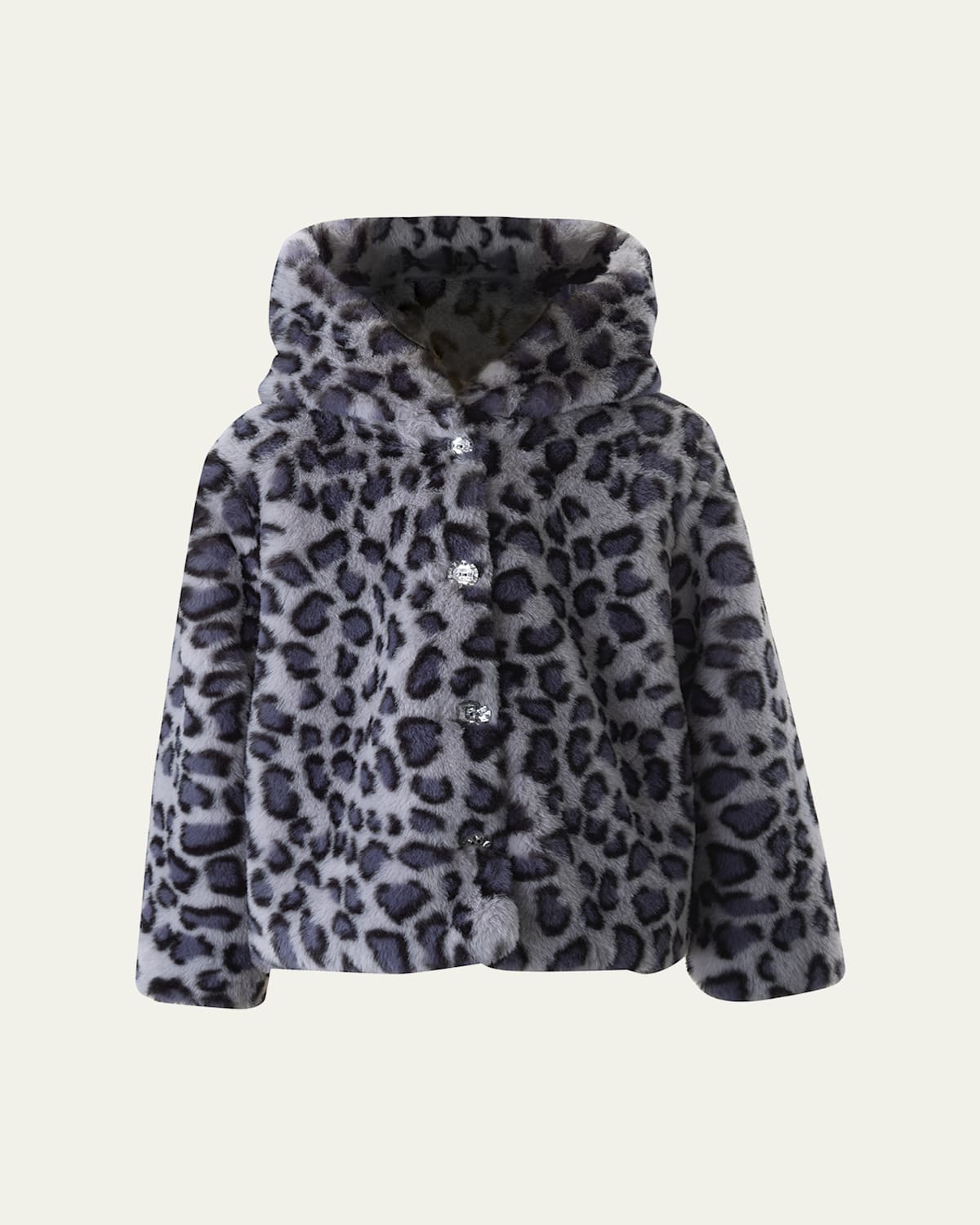 Rachel Riley Girl's Leopard-print Faux Fur Jacket In Navy