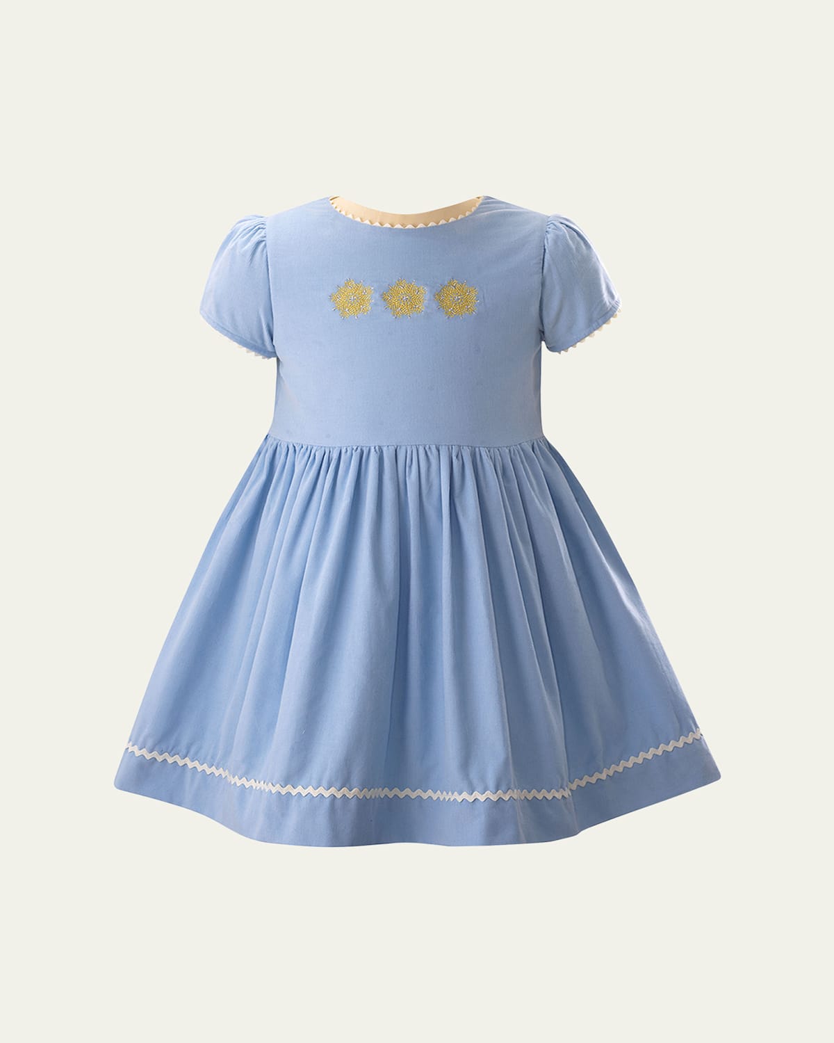 Shop Rachel Riley Girl's Snowflake Embroidered Dress In Blue