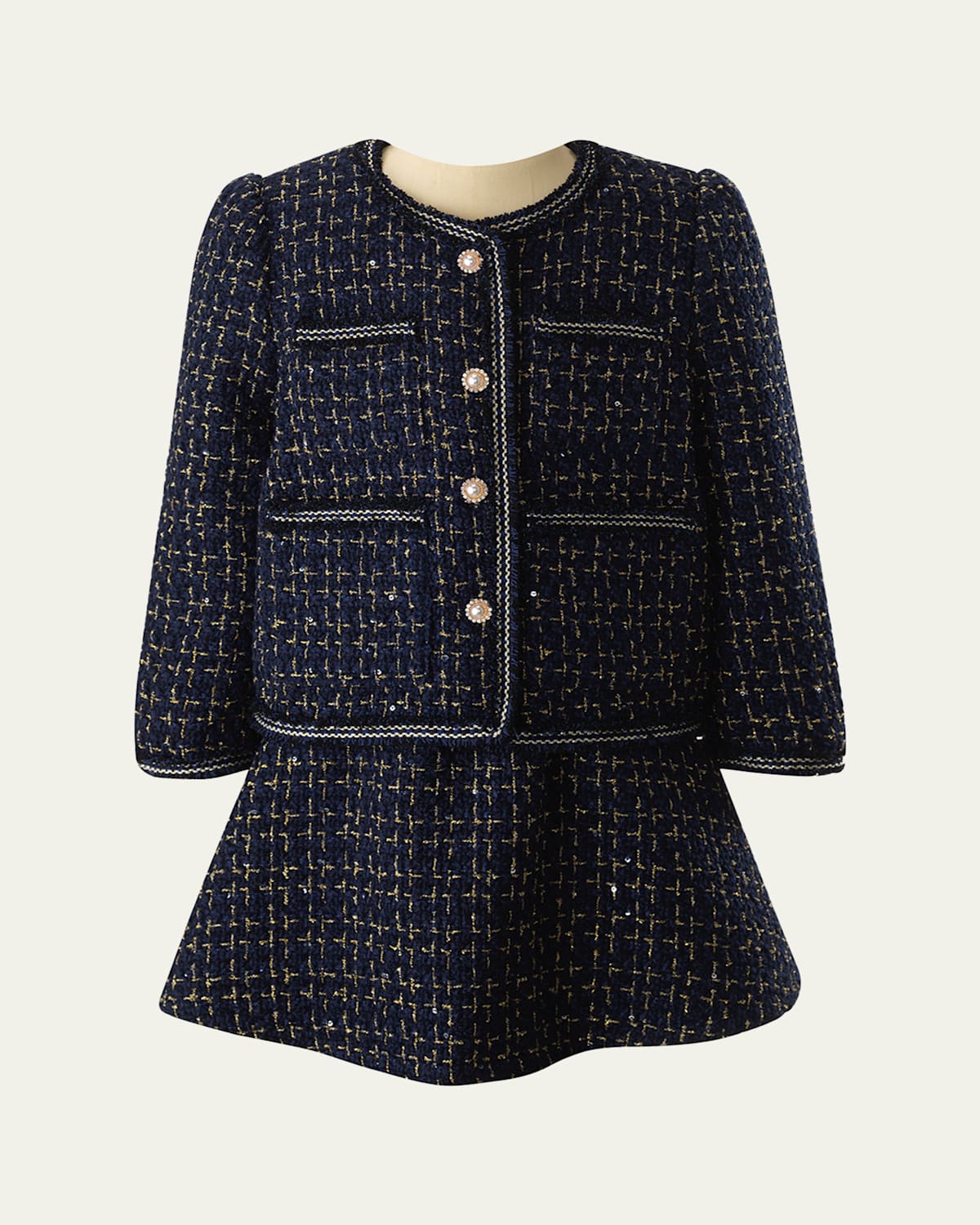 Rachel Riley Girl's Tweed Jacket & Skirt Set In Navy