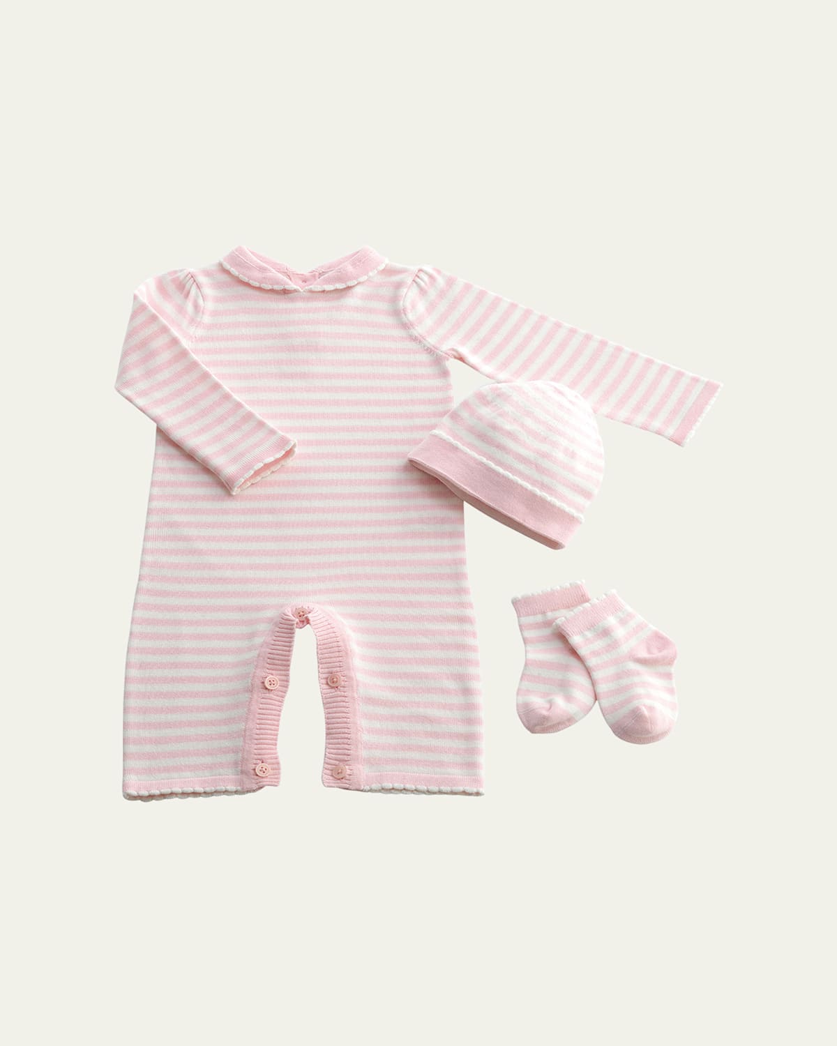 Rachel Riley Girl's Knit Striped 3-piece Playsuit Gift Set In Pink