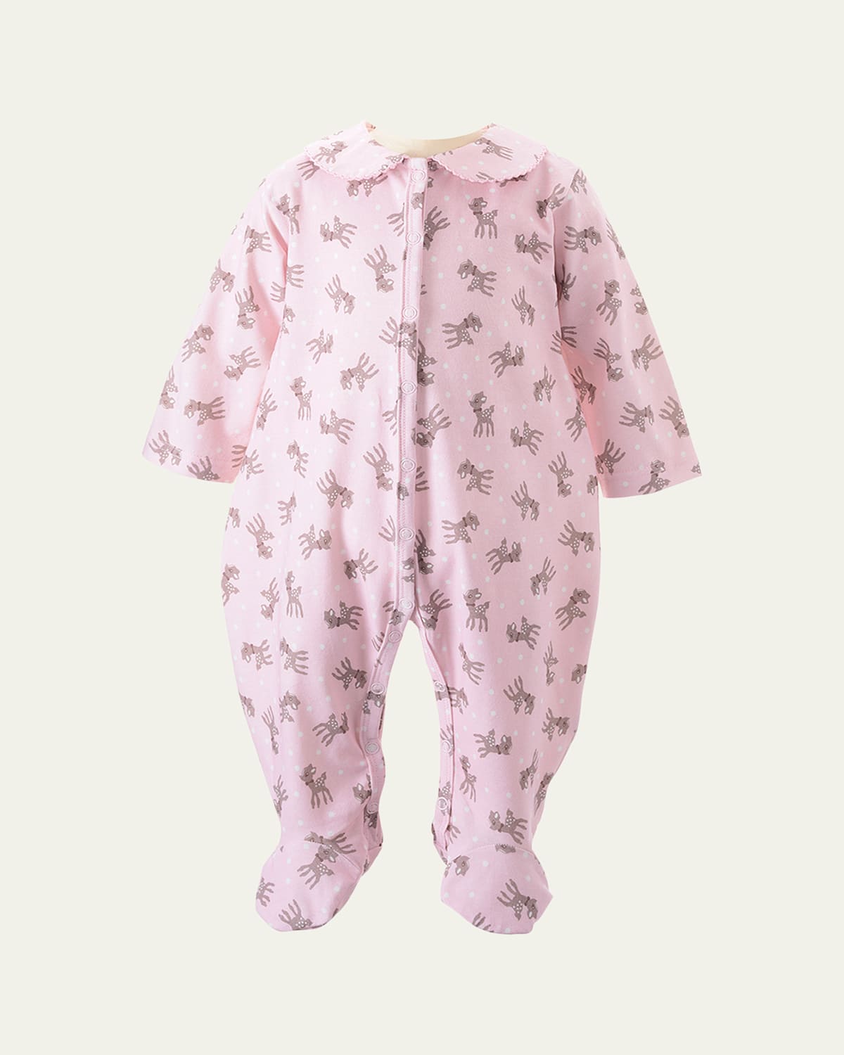 Rachel Riley Polka Dot Fawn Printed Footie In Pink