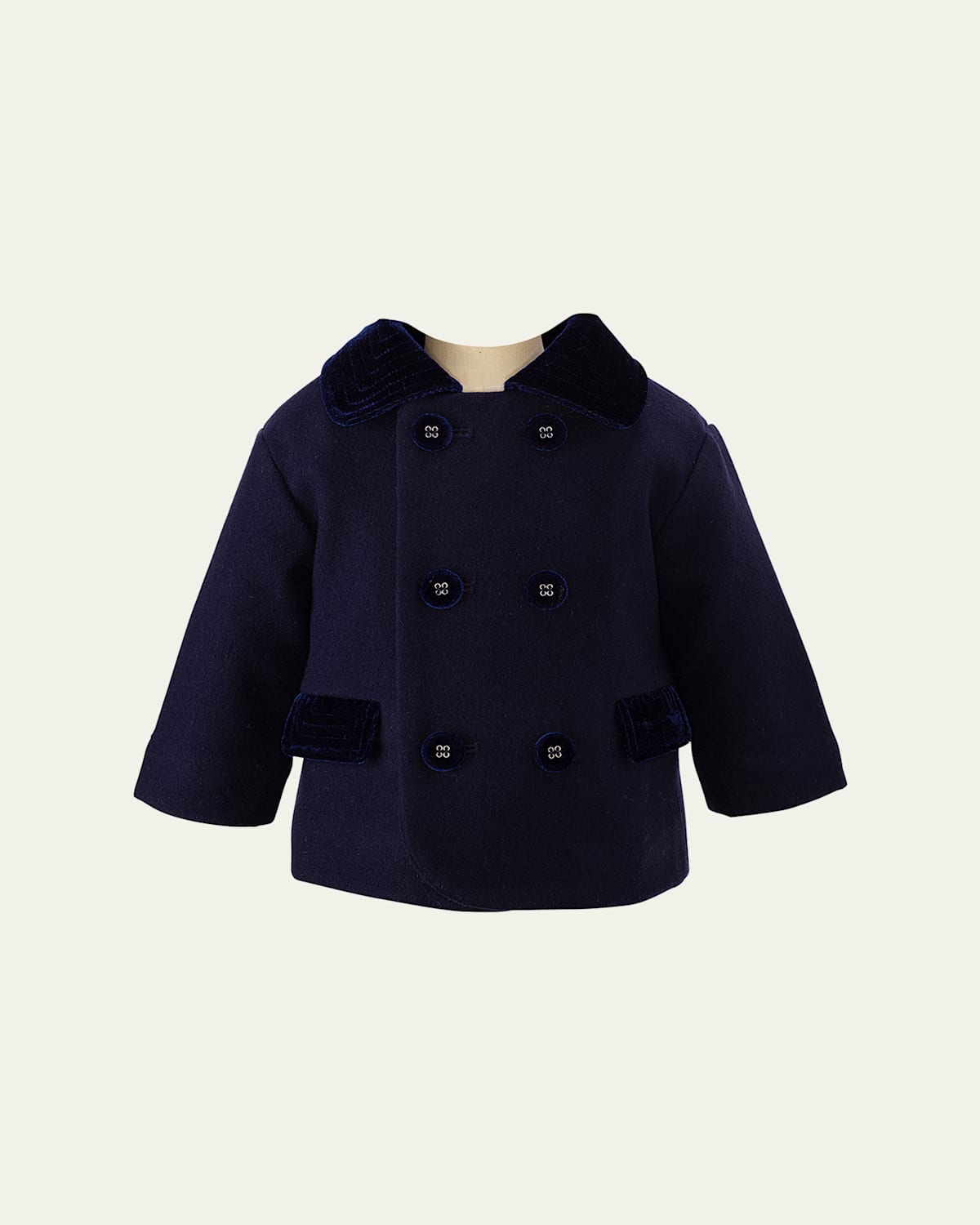 Rachel Riley Girl's Velvet-trim Double Breasted Coat In Navy