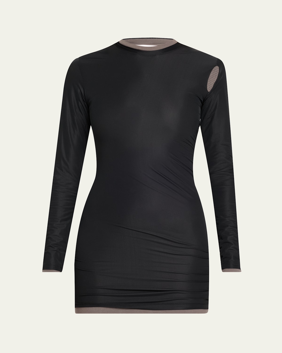 Christopher Esber Black & Gray Sheer Overlay Peephole Rib Minidress In Black Shadow Grey