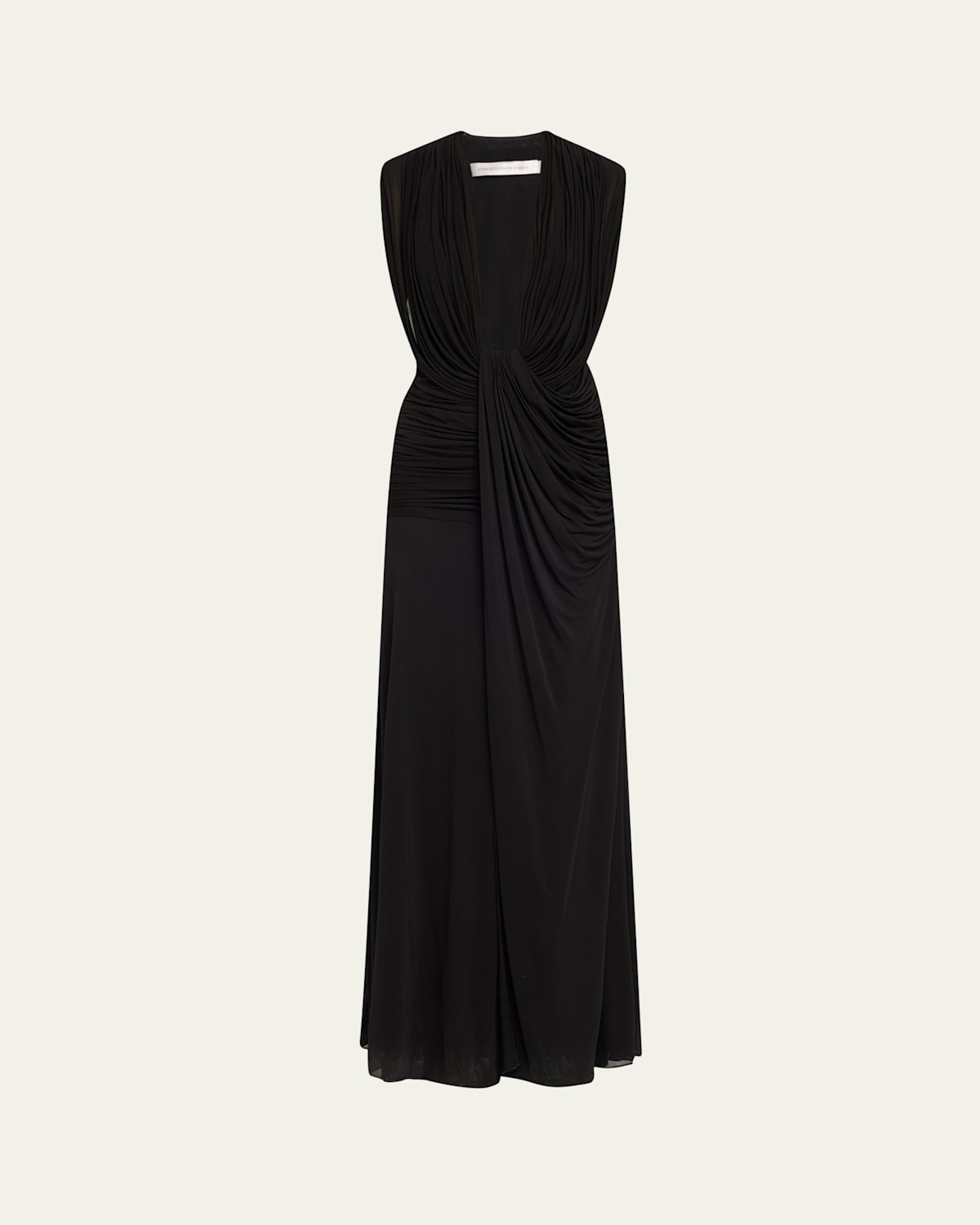 Christopher Esber Ripple Draped Double-layer Gown In Black