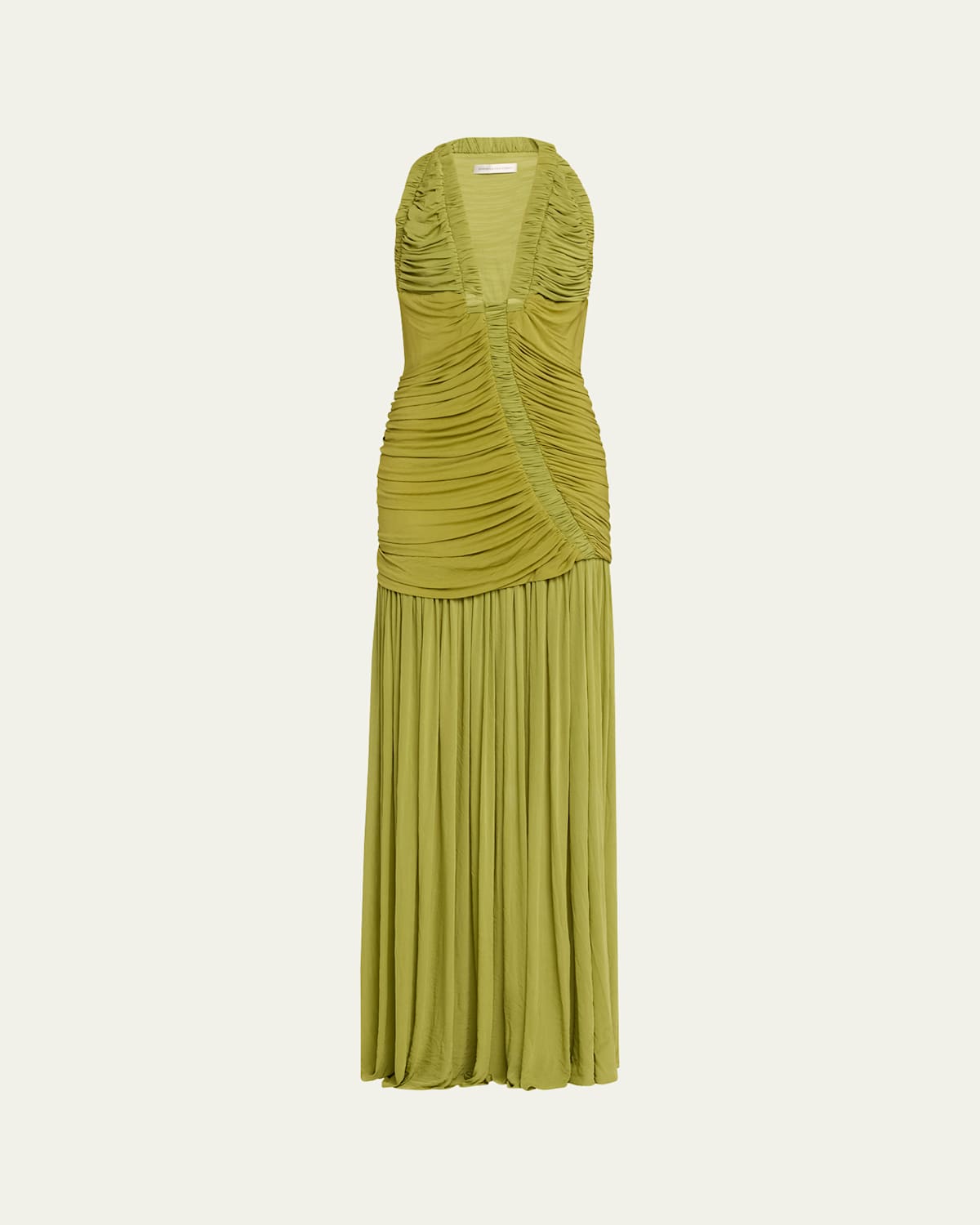 Christopher Esber Orion Ruched Gown In Green Olive