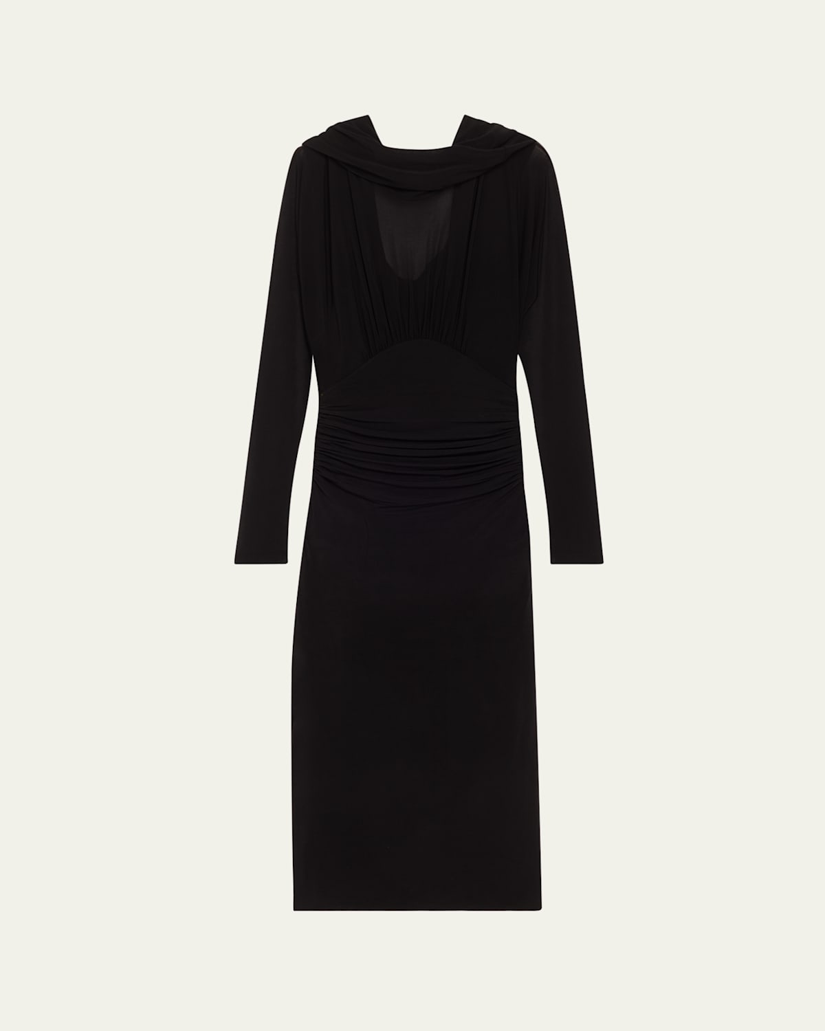 Cowl-Neck Gathered Midi Dress