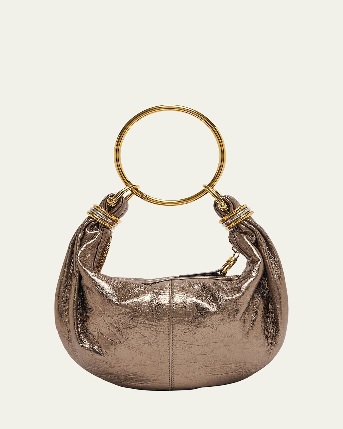 Chloé Bracelet Top-handle Bag In Metallic Calfskin In Shiny Grey