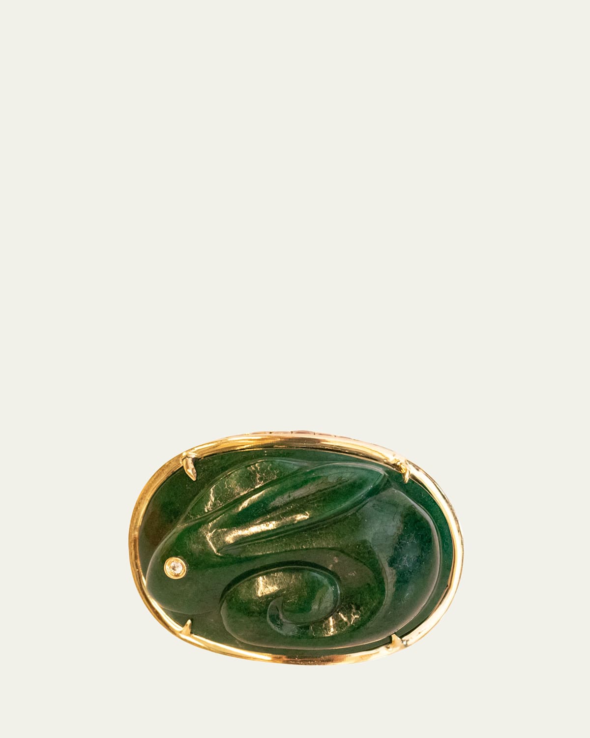 18K Yellow Gold Green Dumortierite Carved Ring with Orange Sapphire and Diamond