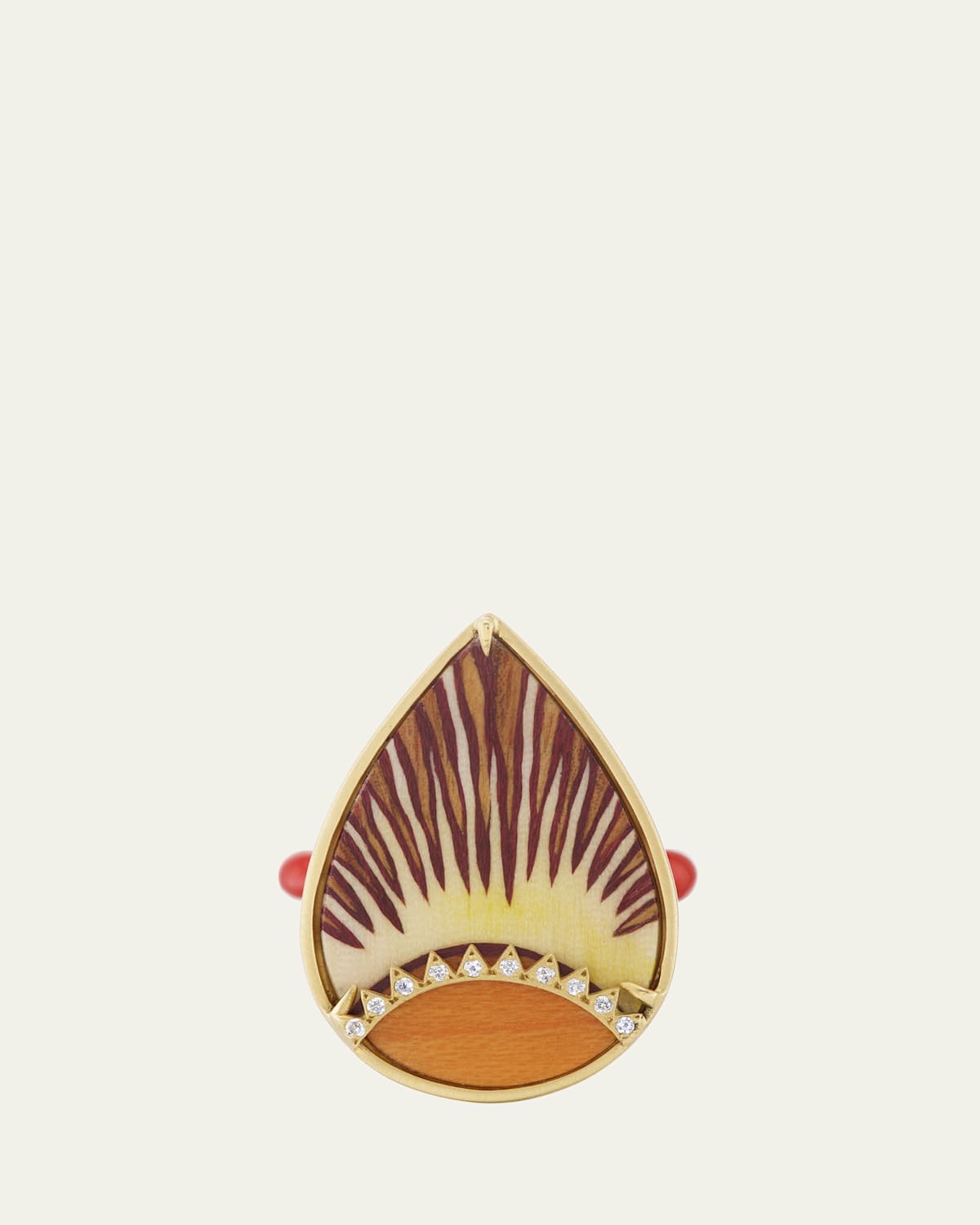 18K Yellow Gold Marquetry Teardrop Sunset Ring with Diamonds
