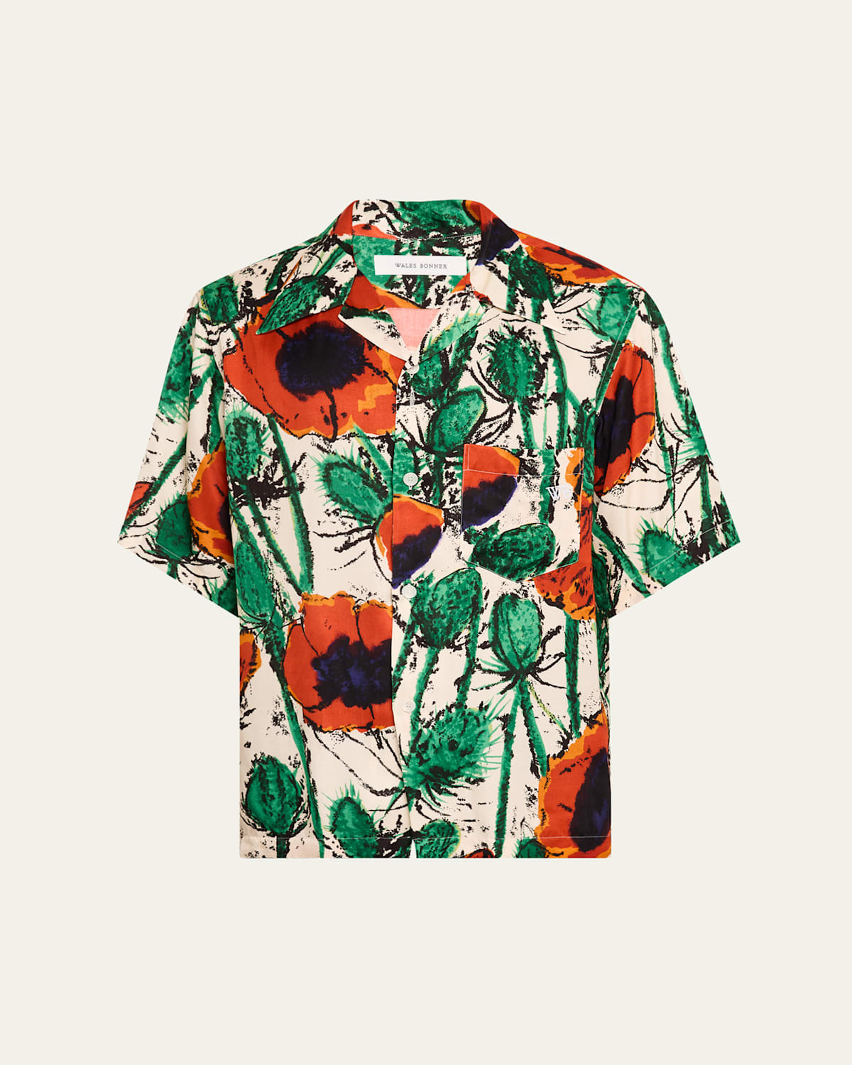 Shop Wales Bonner Men's Viscose Twill Poppy-print Camp Shirt In Poppy Red