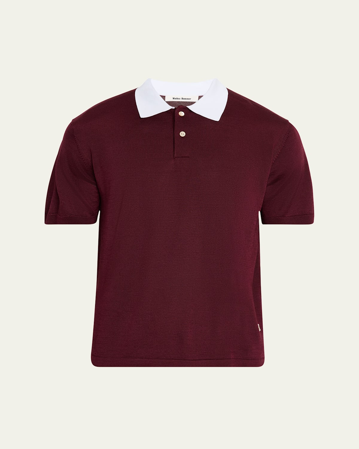 Shop Wales Bonner Men's Contrast-collar Knit Polo Shirt In Bordeaux