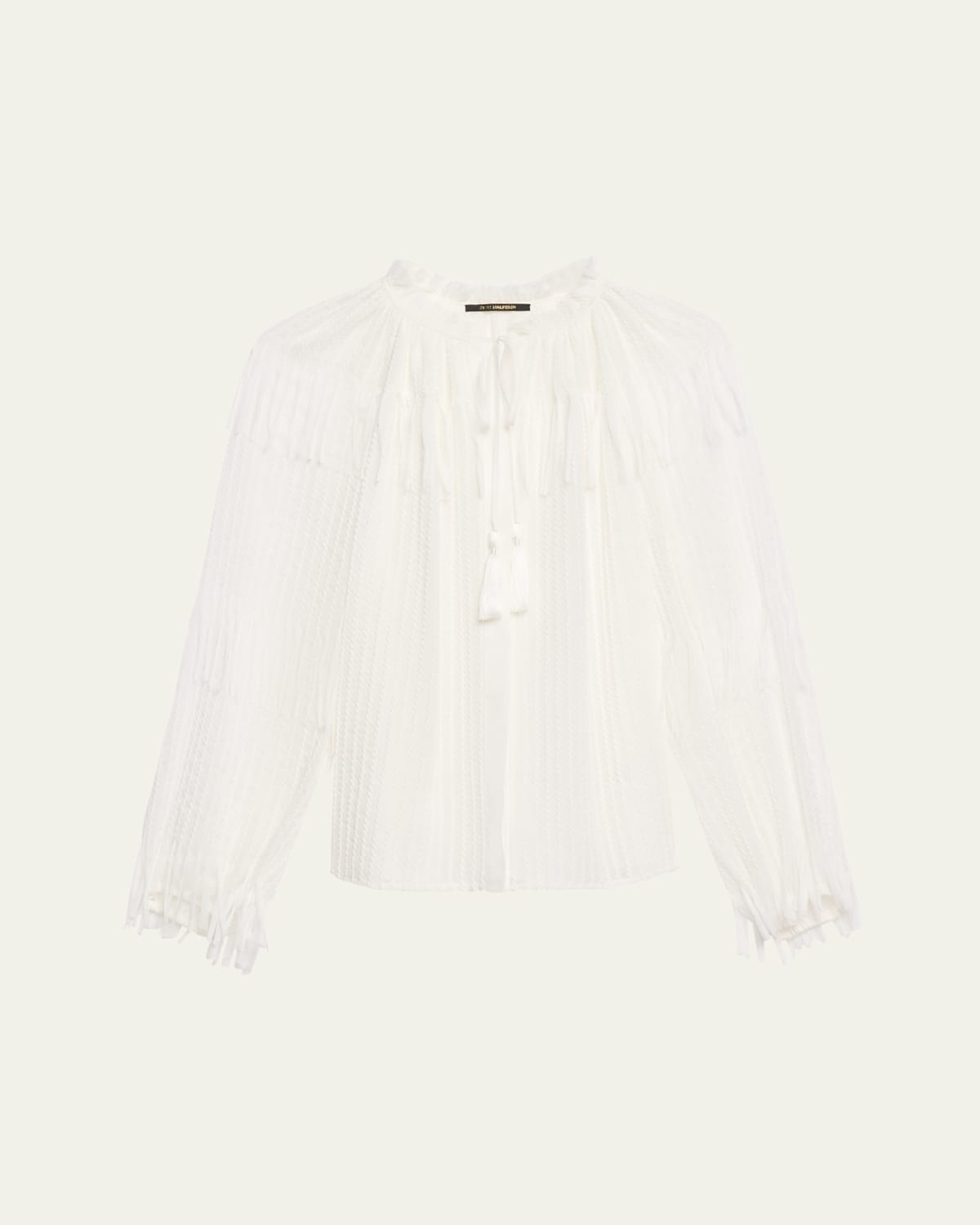 Kobi Halperin Poppi Tie-neck Fringe Chiffon Blouse In Ivory