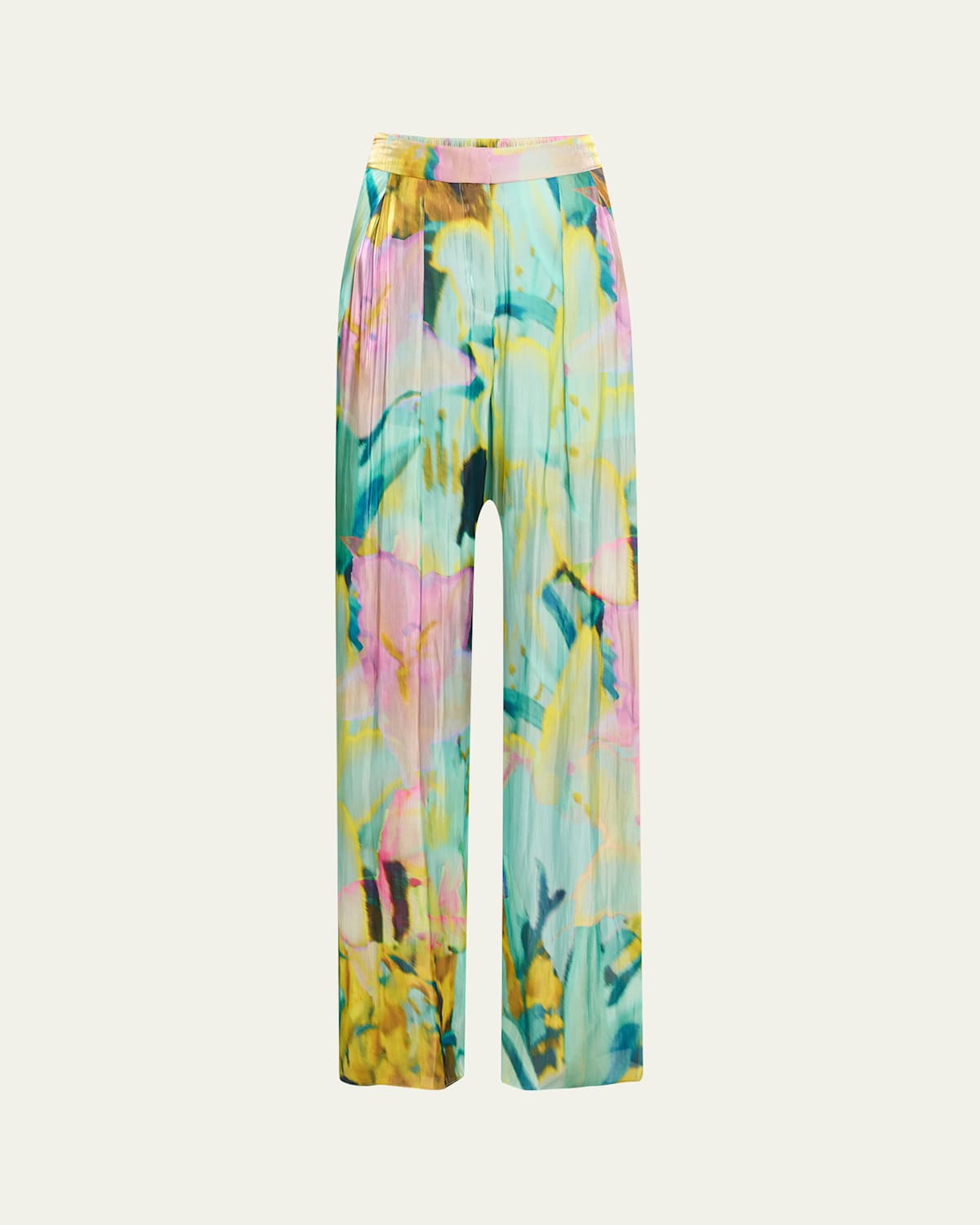 Loretta Wide-Leg Metallic Satin Pants