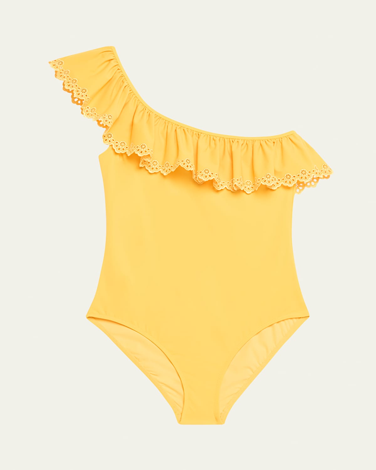 ULLA JOHNSON SOLARA EMBROIDERED FLUTTER ONE-PIECE SWIMSUIT 