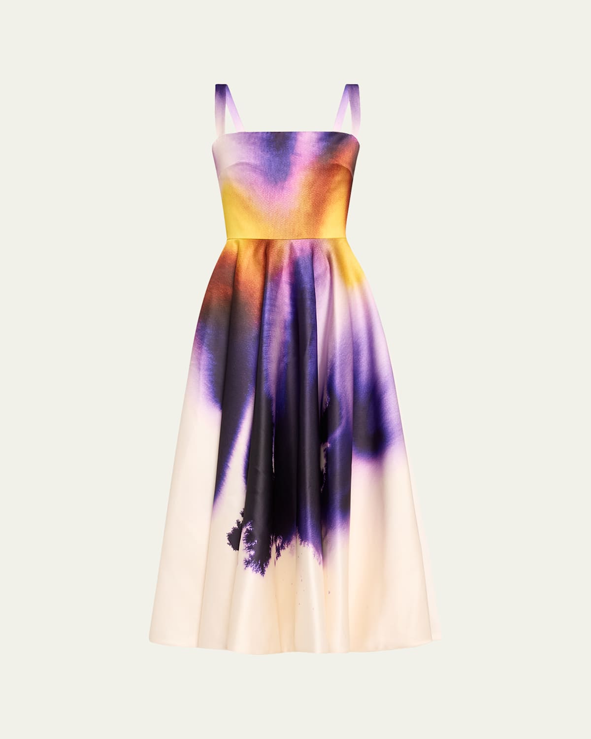 Oscar De La Renta Abstract Orchid Silk Satin Dress In Violetivory