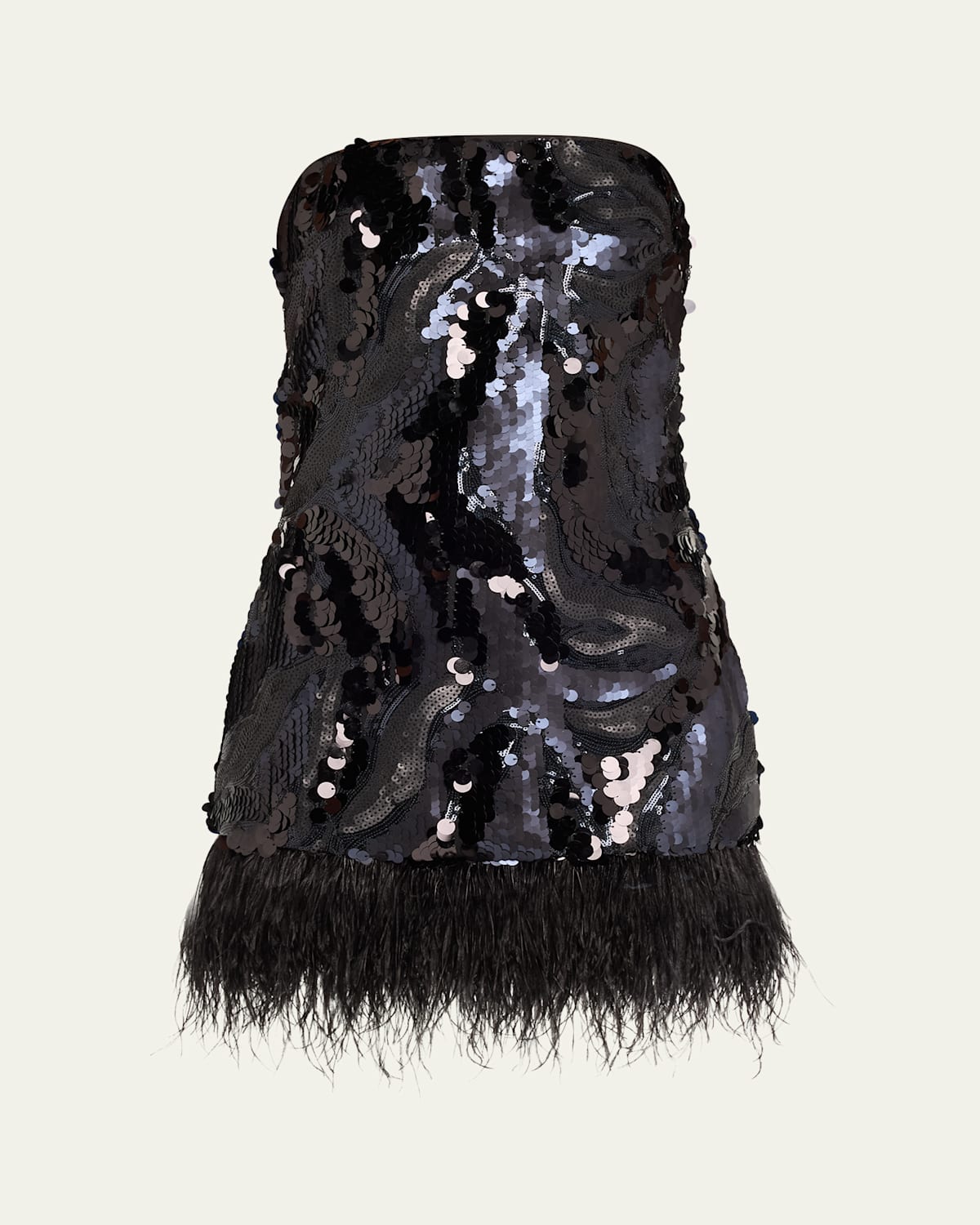 Ramy Brook Elsie Sequin Feather Mini Dress In Black Sequin Swirl