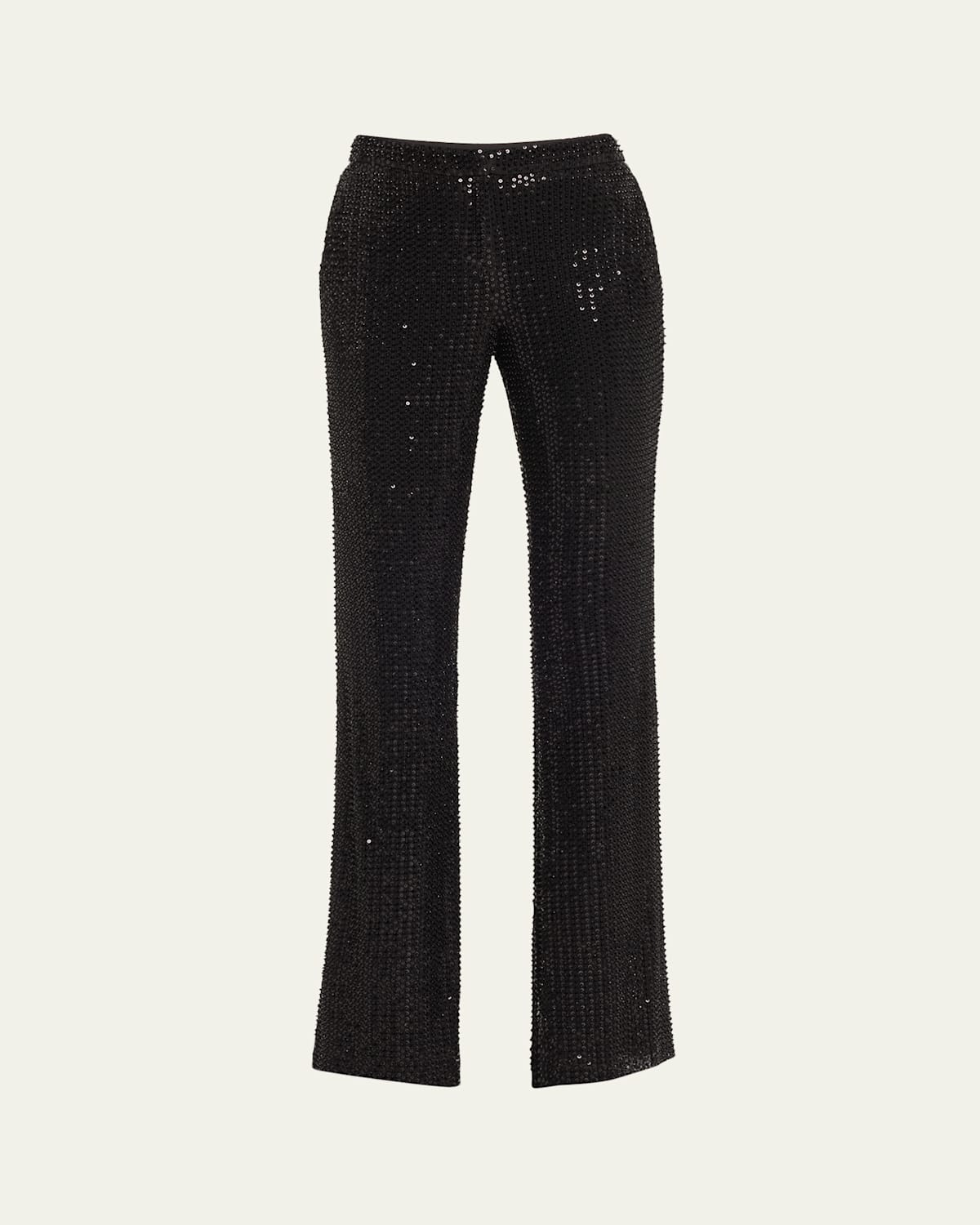 Shop Ramy Brook Olivian Sequined Straight-leg Pants In Black Beaded Mesh