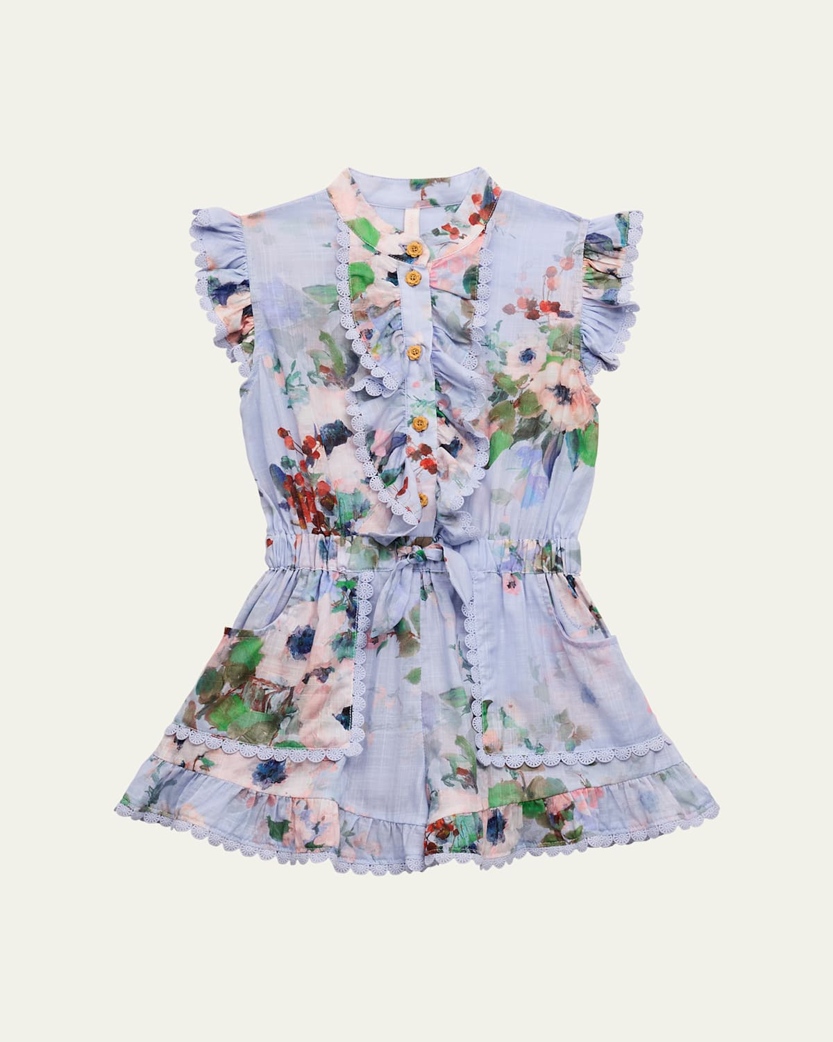 ZIMMERMANN GIRL'S EVERLEY FRILL FLORAL-PRINT PLAYSUIT 