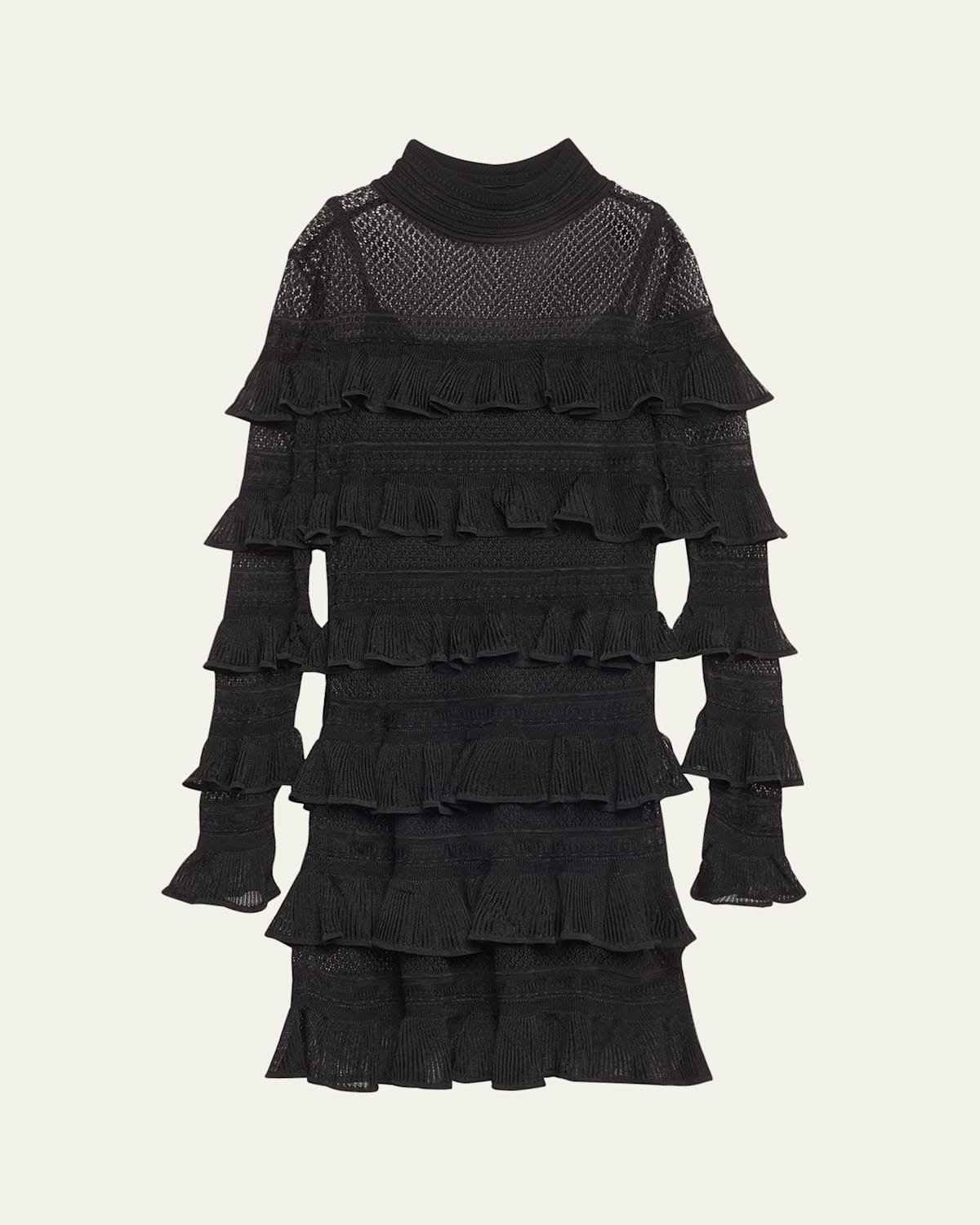 Zimmermann Crush Paneled Ruffled Ribbed-knit And Crochet Mini Dress In Black