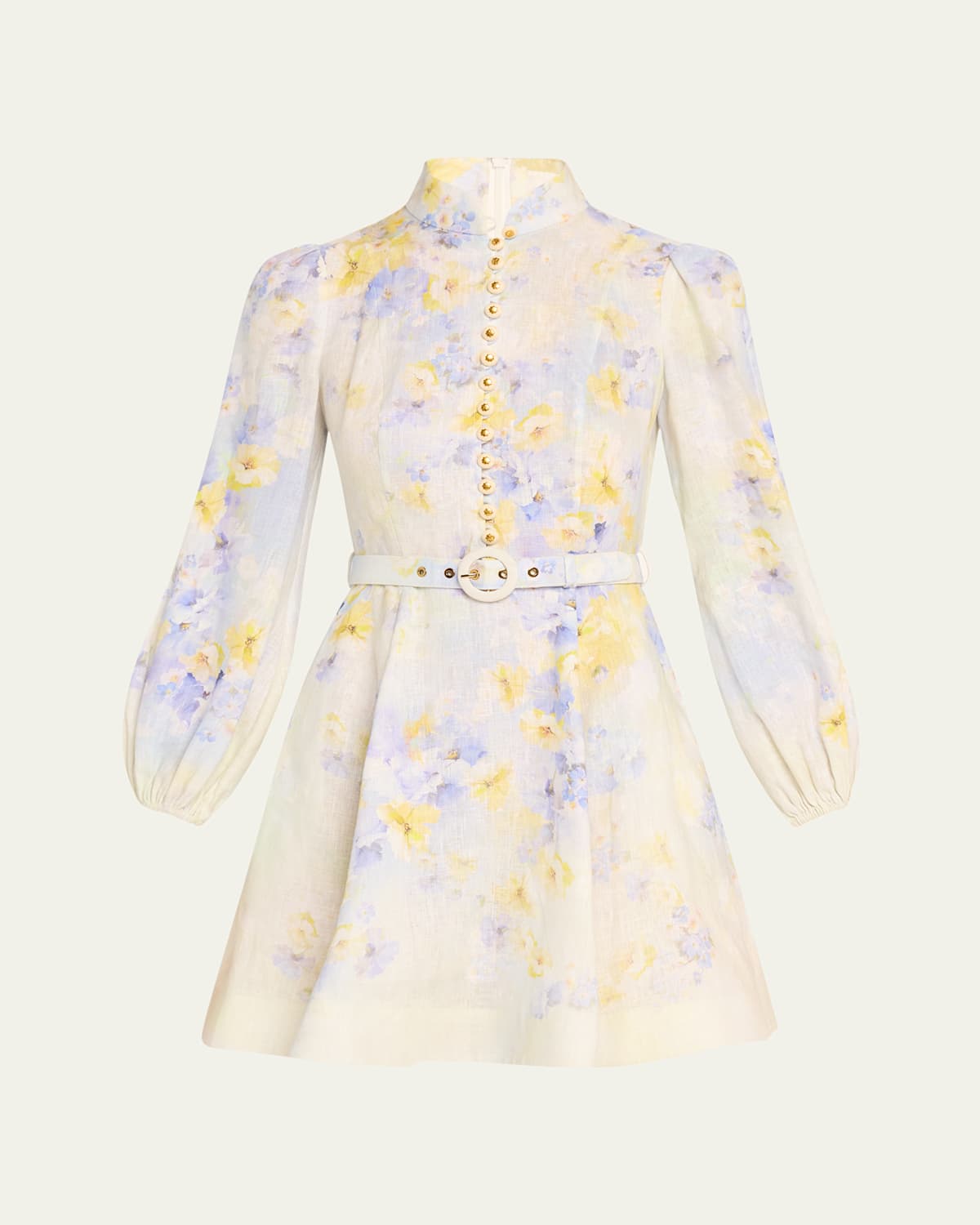 Shop Zimmermann Crush Buttoned Mini Dress In Lilac Floral