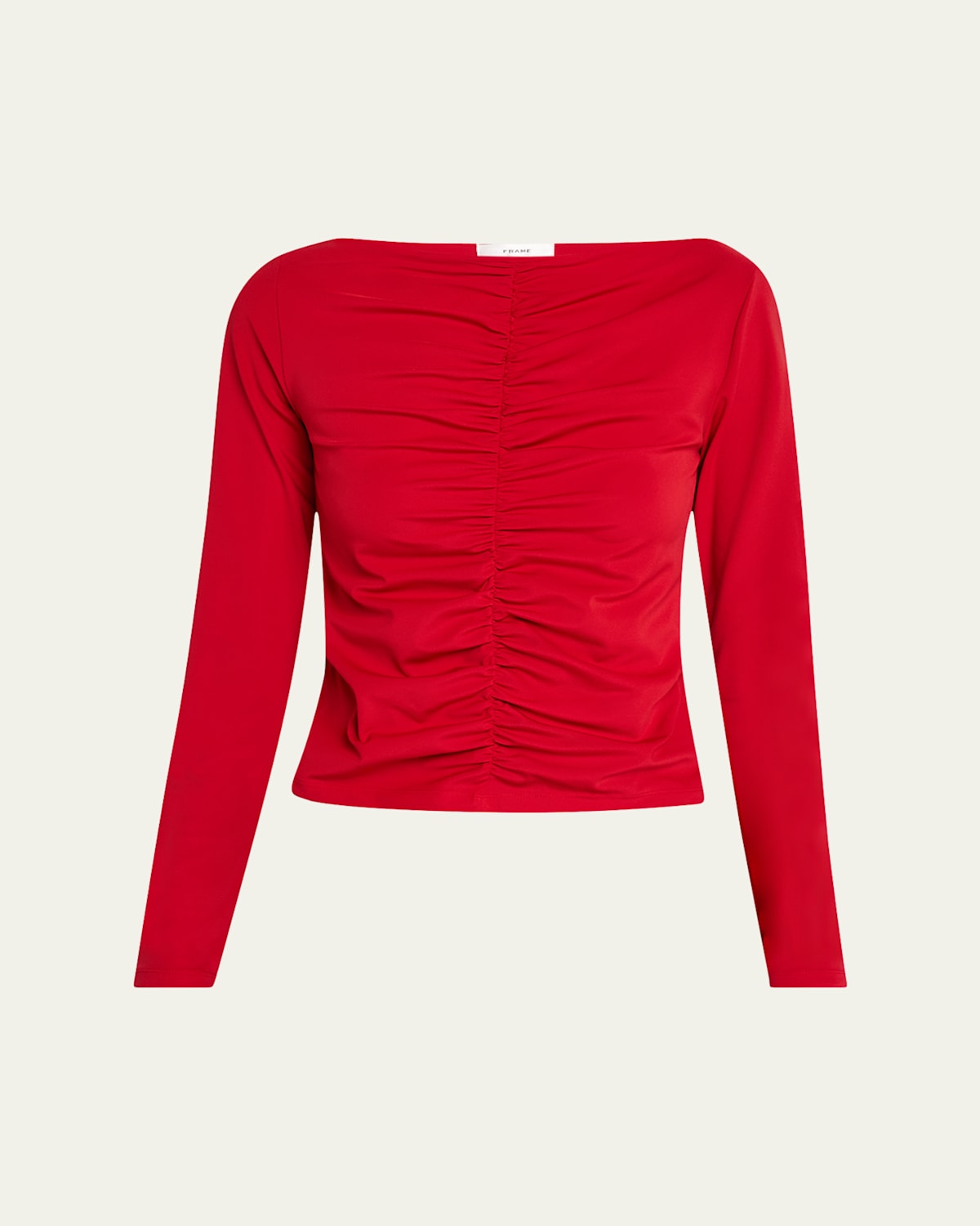 Frame Ruched Long-sleeve Top In True Red