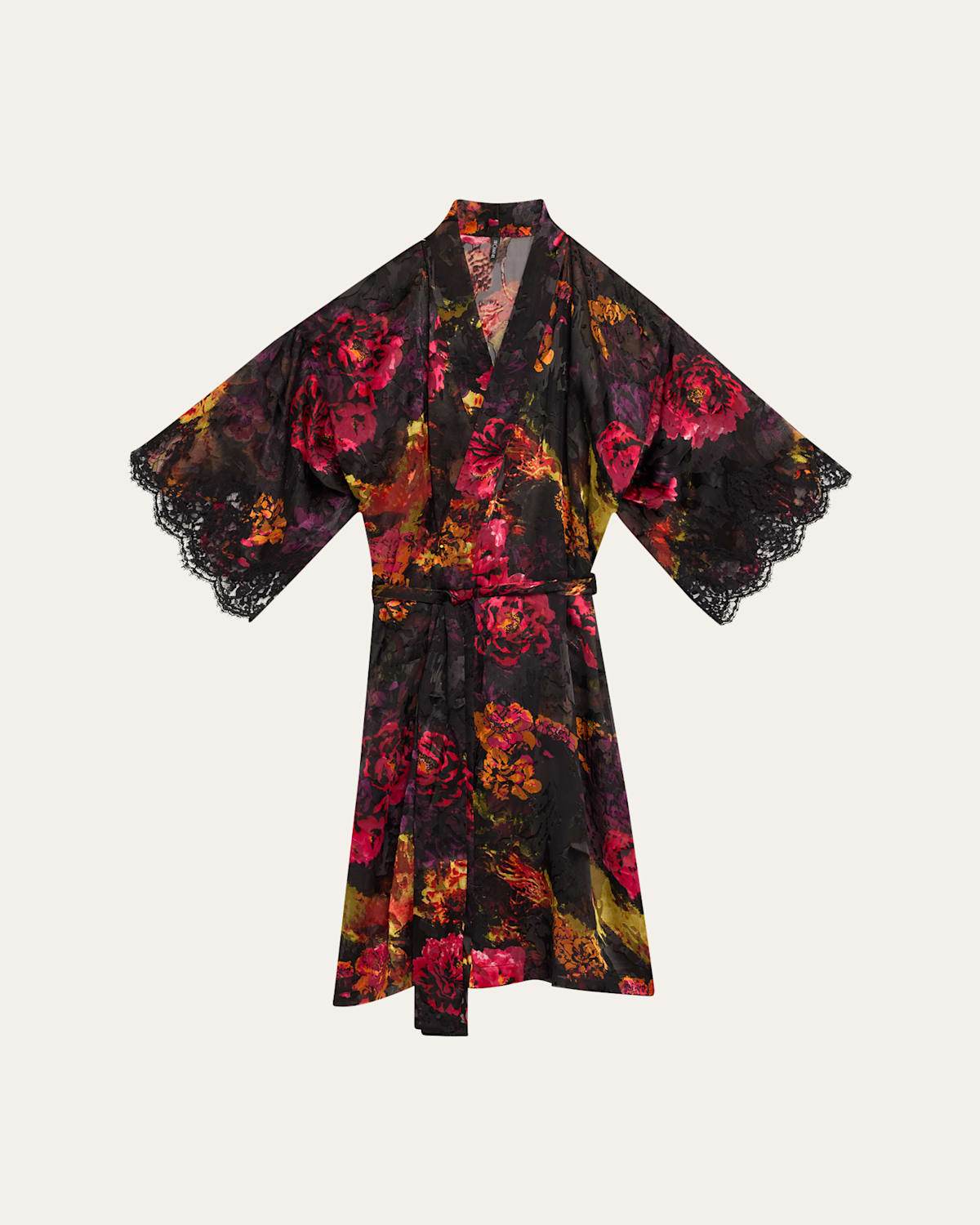 Floral Lace-Trim Robe