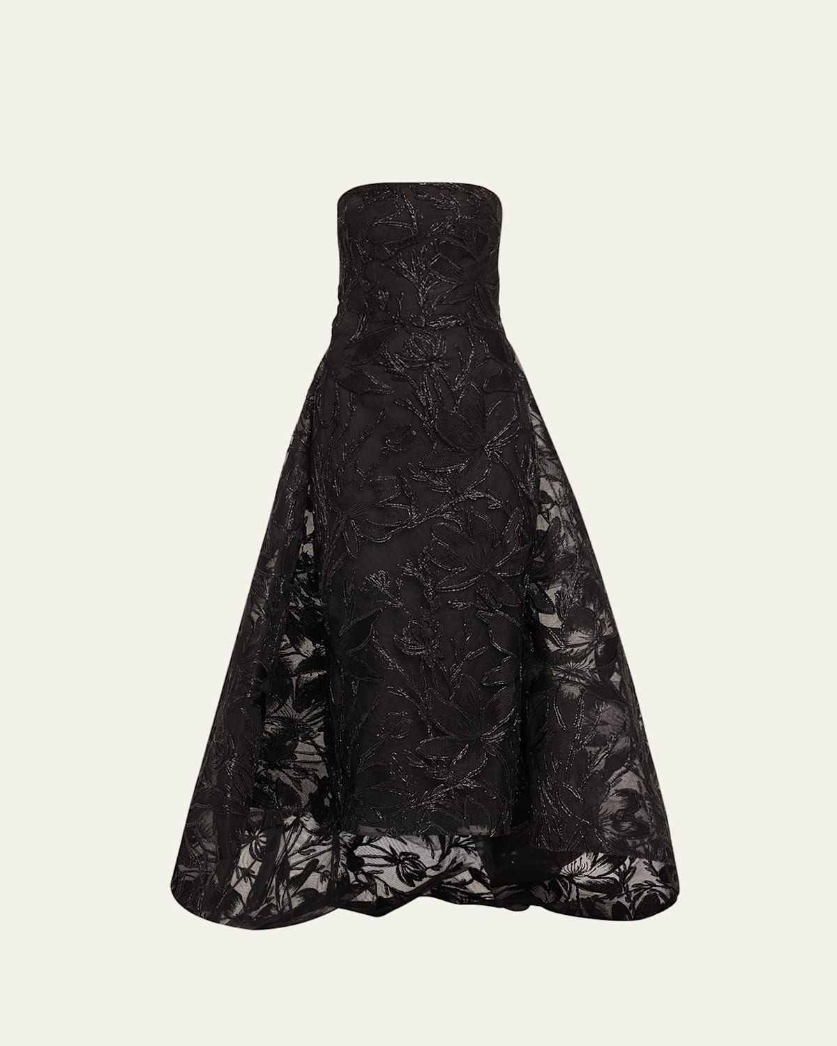 Embroidered Flower Strapless Column Gown With Train