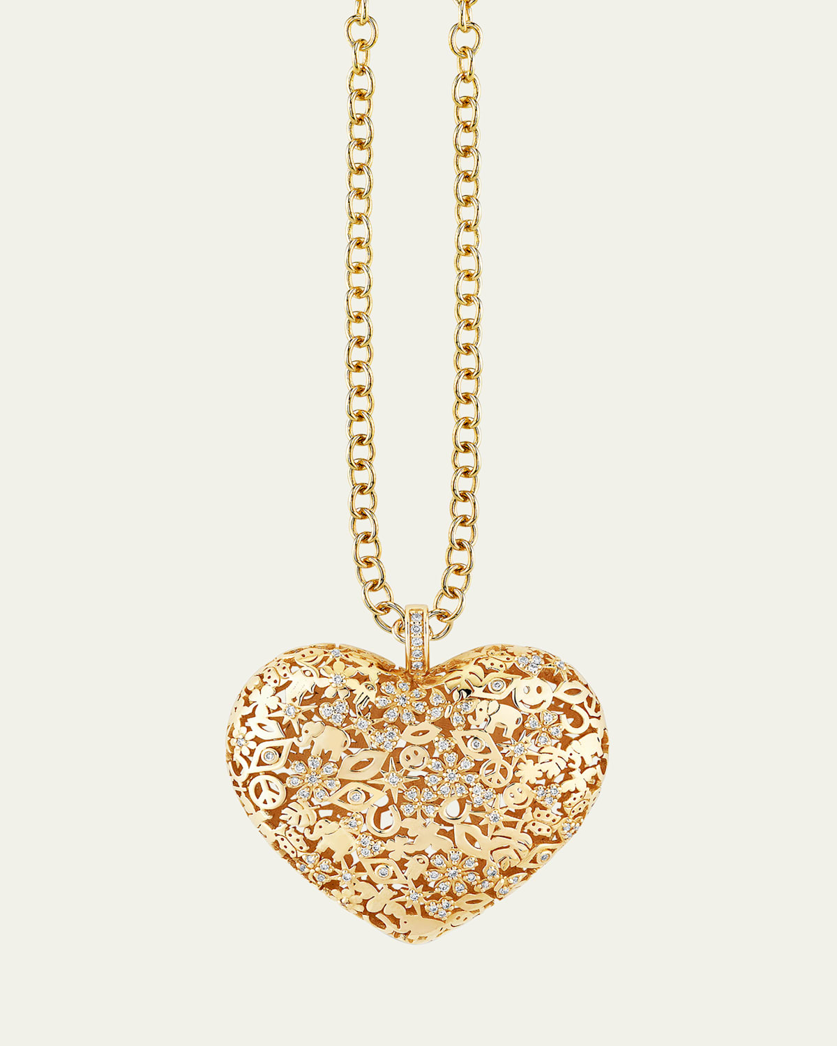 Sydney Evan XL Pave Puffy Icon Wallpaper Heart Charm Necklace