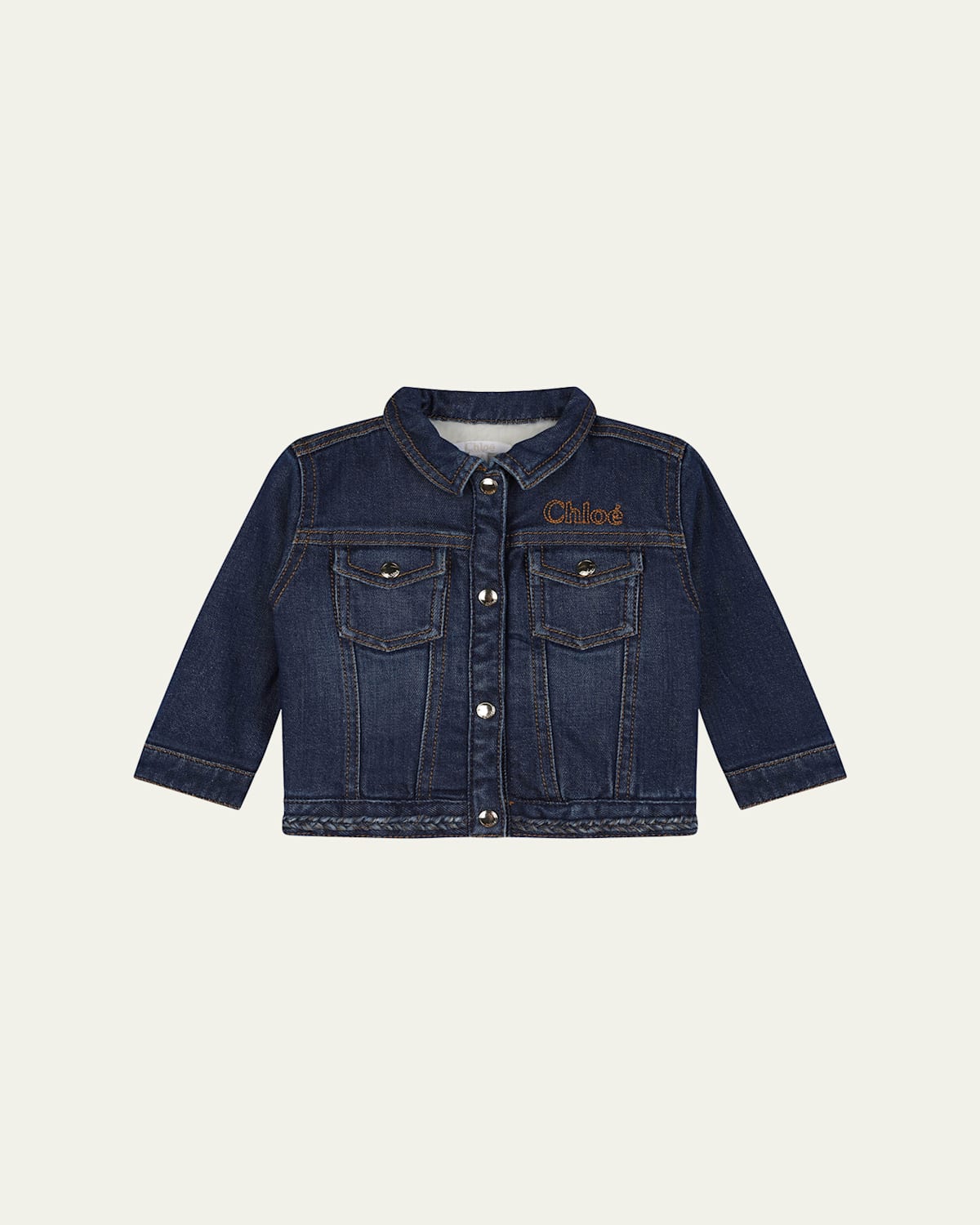 Girl's Logo Embroidered Denim Jacket, Size 9M-3