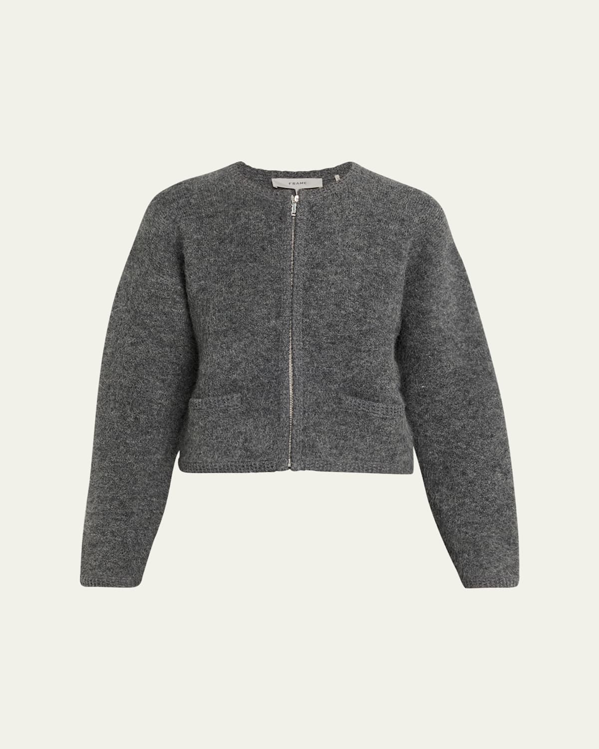 Frame Lofty Crochet Trim Cashmere Cardigan In Gray
