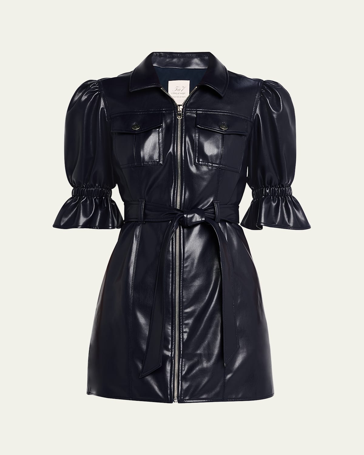Holly Puff-Sleeve Vegan Leather Mini Dress