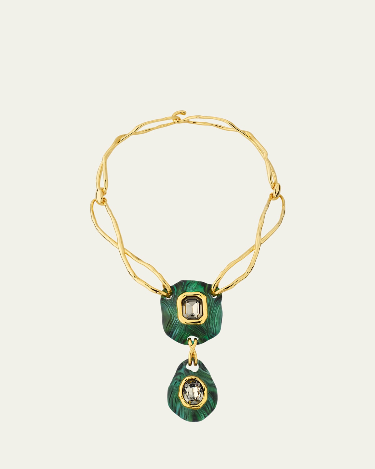 Madera Hand-Painted Lucite and Crystal Brass Drop Necklace