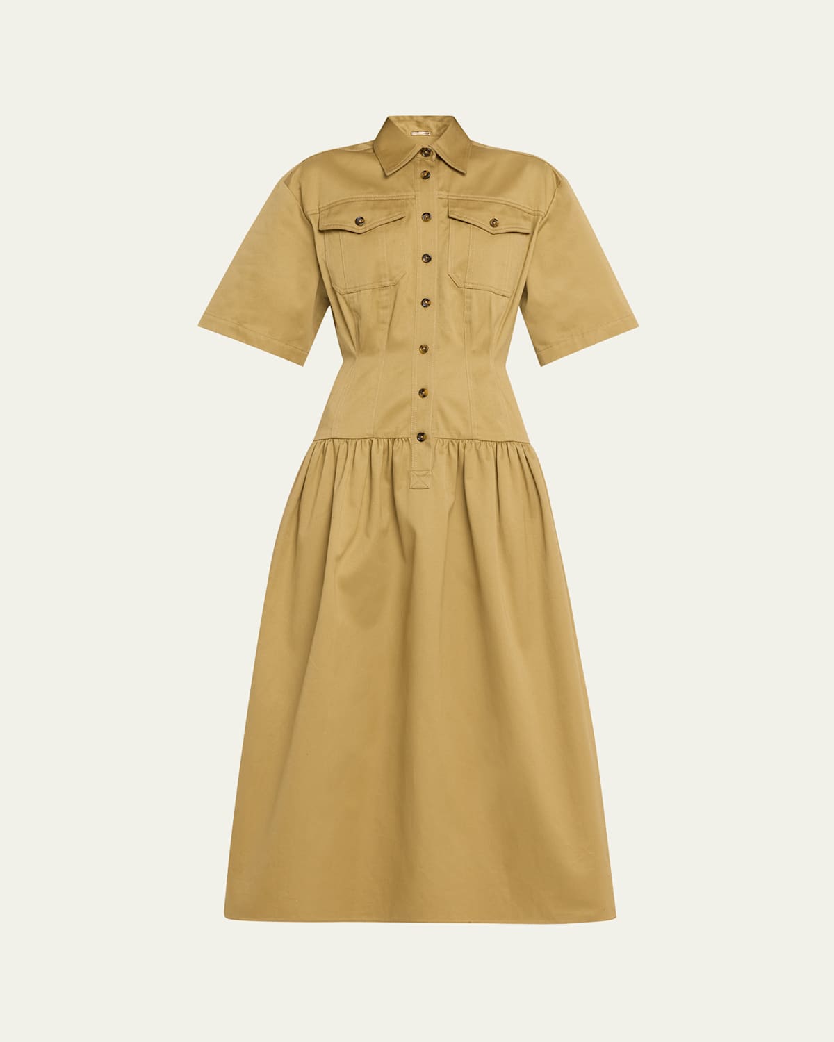 Adam Lippes Drop-waist Cotton-twill Dress In Khaki