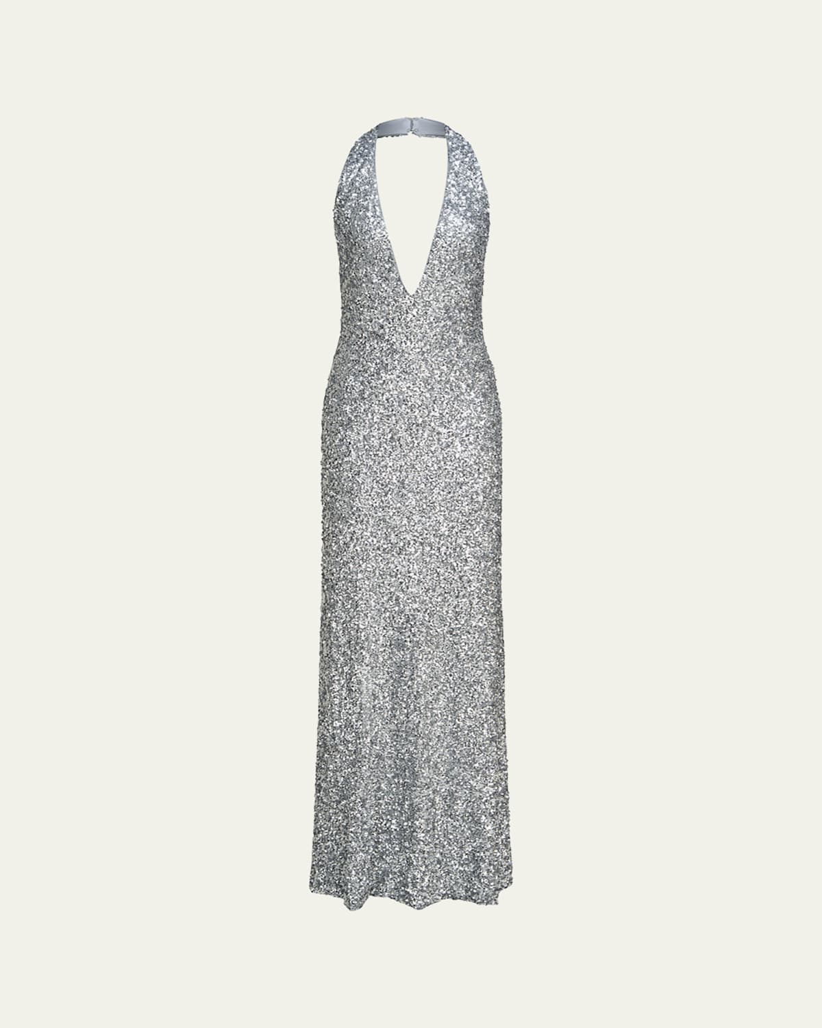 HALSTON ENA SEQUIN DEEP V-NECK COLUMN GOWN 